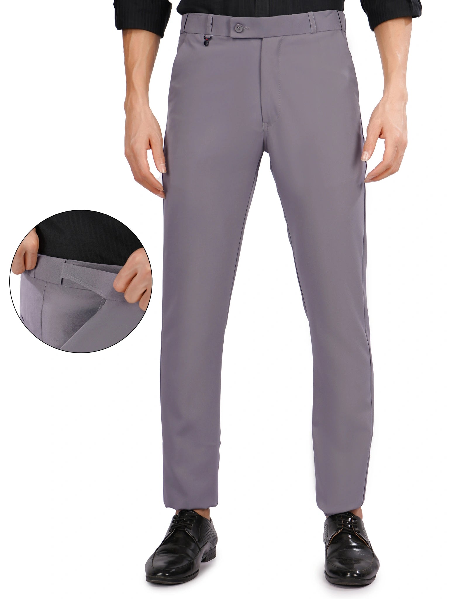 Flexi Belt Regular Fit Stretchable Formal Pant – Slate Grey