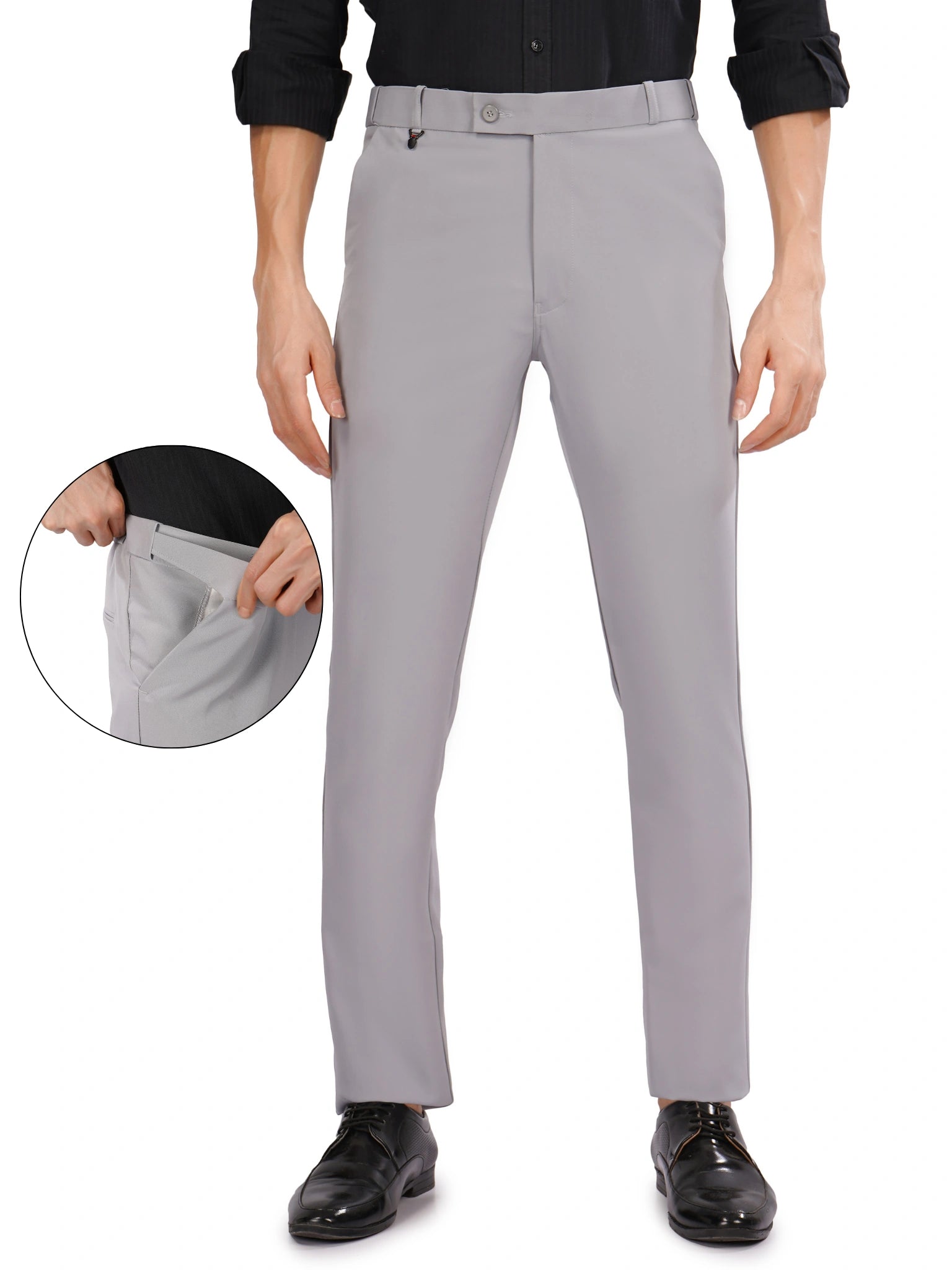 Flexi Belt Regular Fit Stretchable Formal Pant – Cloud Grey