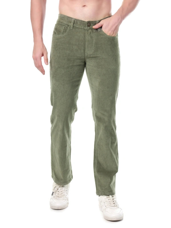 Corduroy Straight Fit Stretchable Jeans - Sage Green
