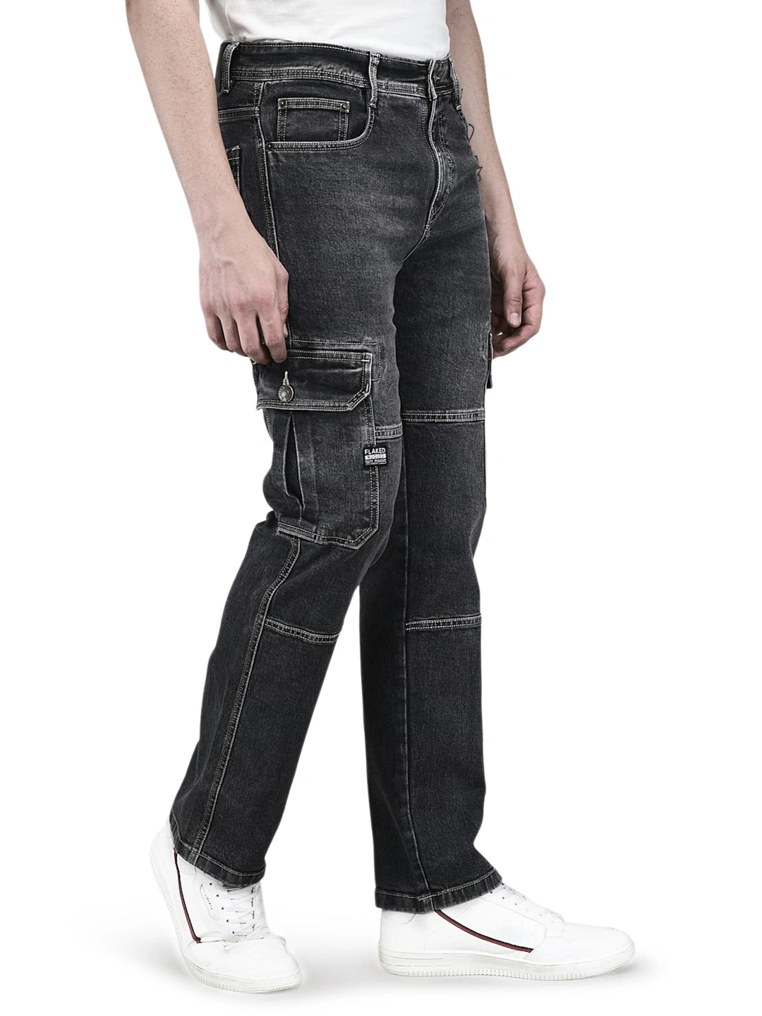 Flaked Denim Cargo Relaxed Fit Jeans