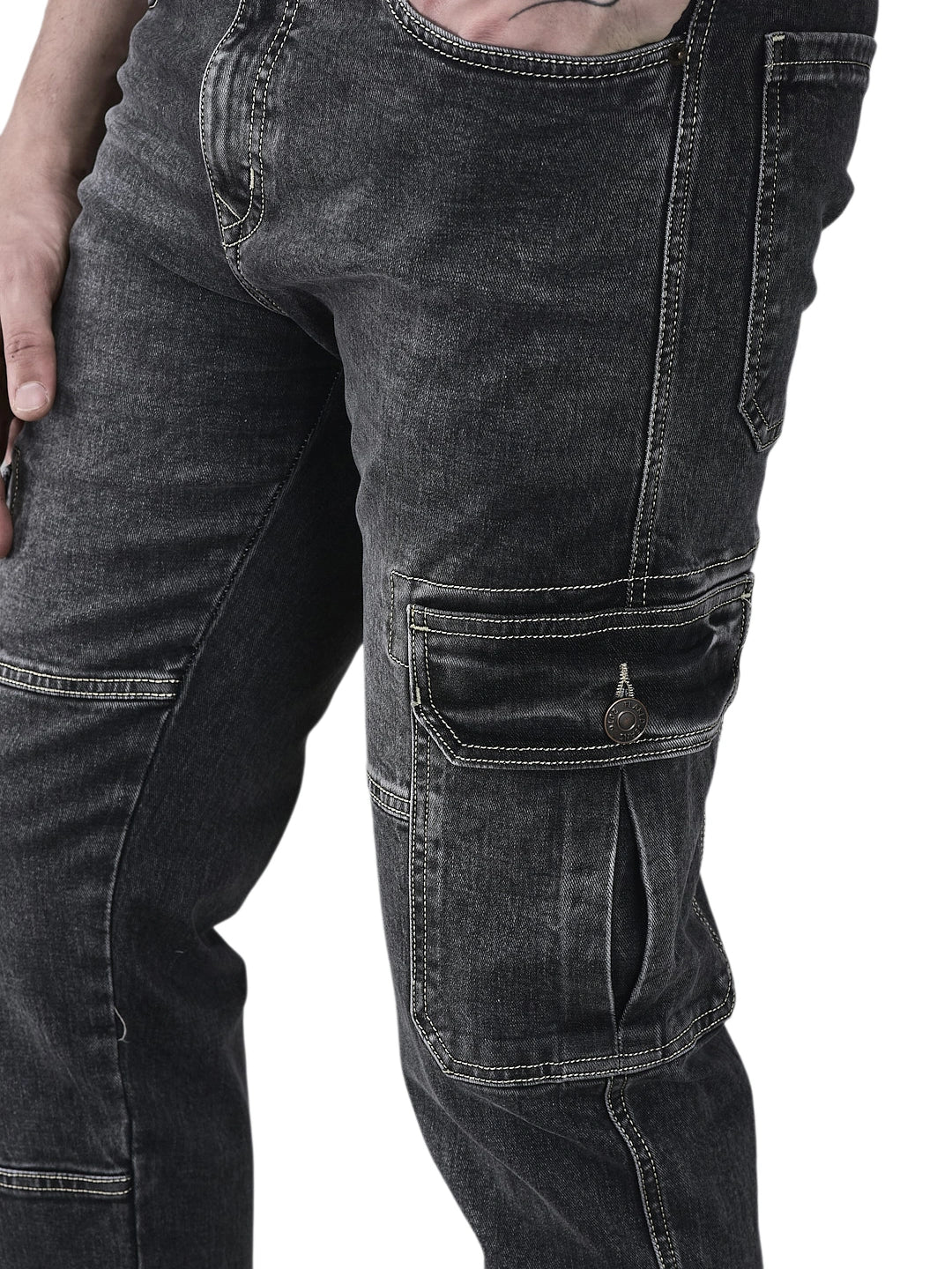 Flaked Denim Cargo Relaxed Fit Jeans