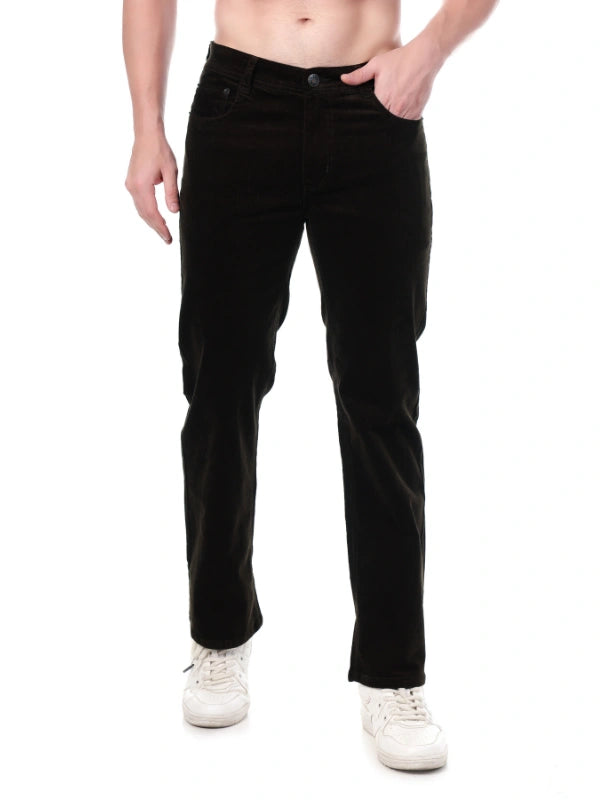 Corduroy Straight Fit Stretchable Jeans - Woodland Olive