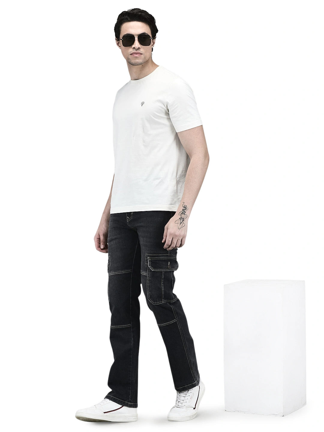 Flaked Denim Cargo Relaxed Fit Jeans