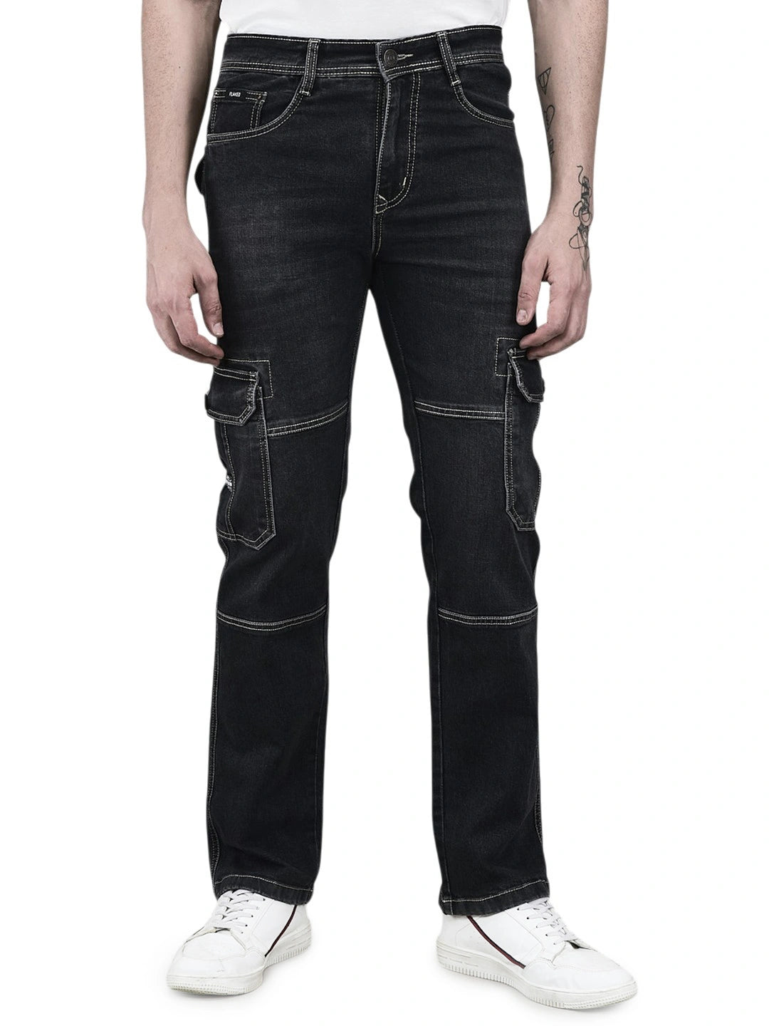 Flaked Denim Cargo Relaxed Fit Jeans