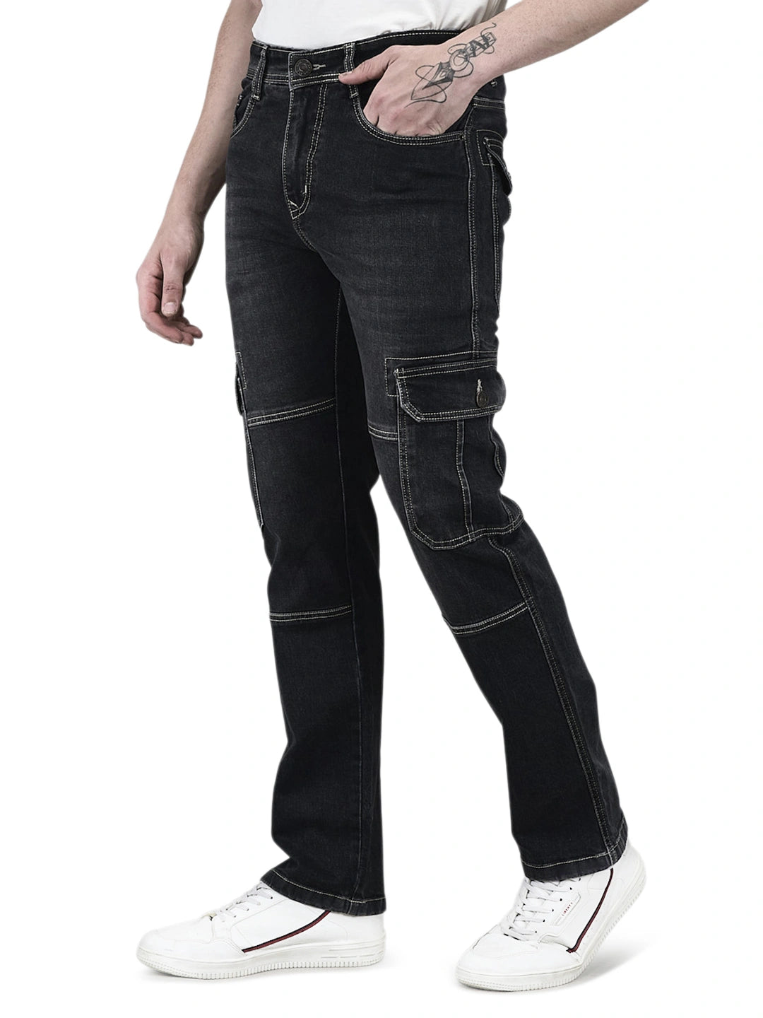 Flaked Denim Cargo Relaxed Fit Jeans