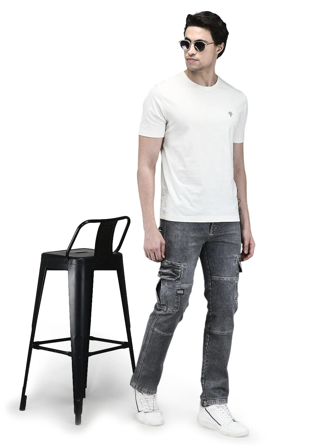 Flaked Denim Cargo Relaxed Fit Jeans