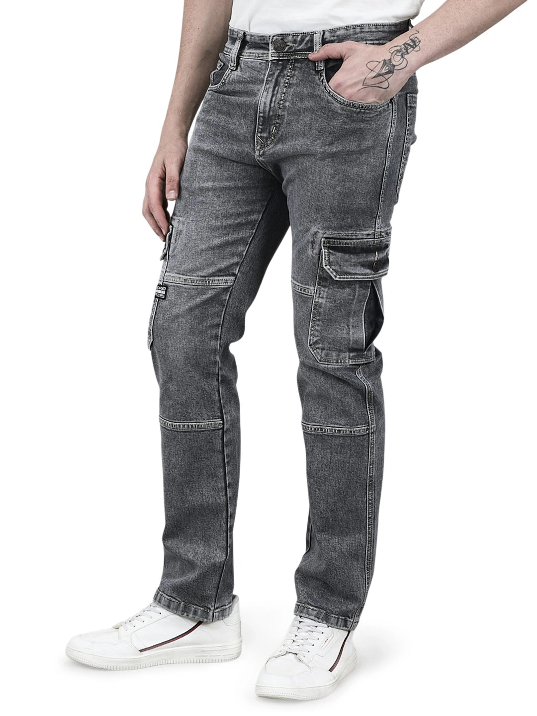 Flaked Denim Cargo Relaxed Fit Jeans