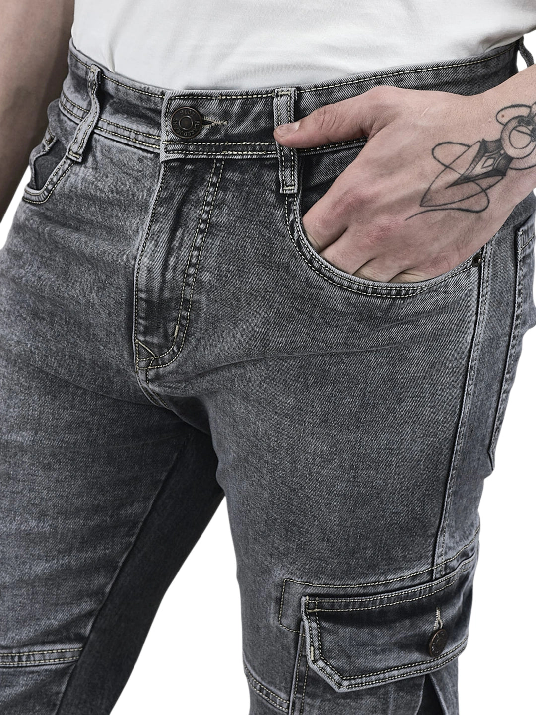 Flaked Denim Cargo Relaxed Fit Jeans