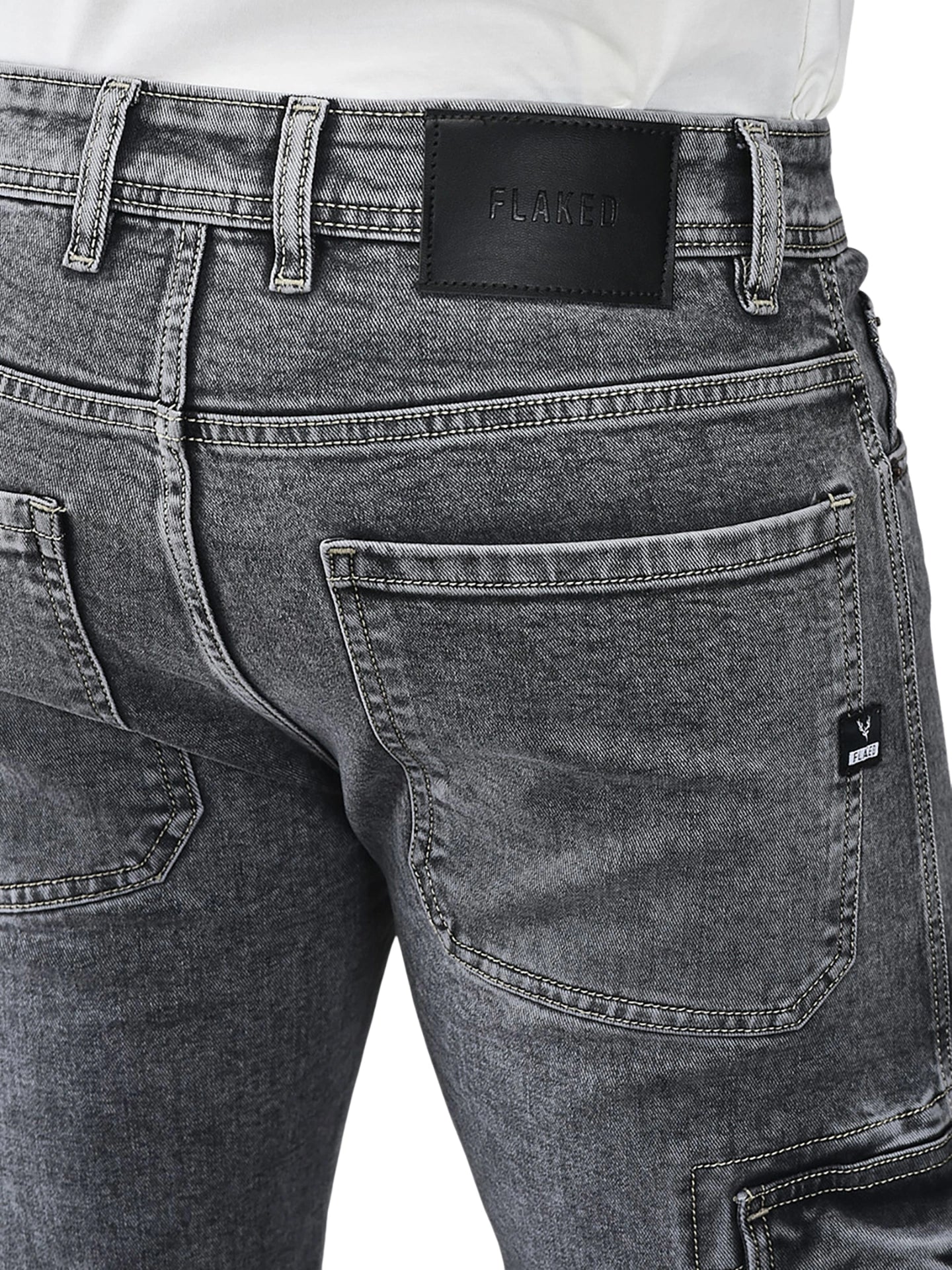 Flaked Denim Cargo Relaxed Fit Jeans