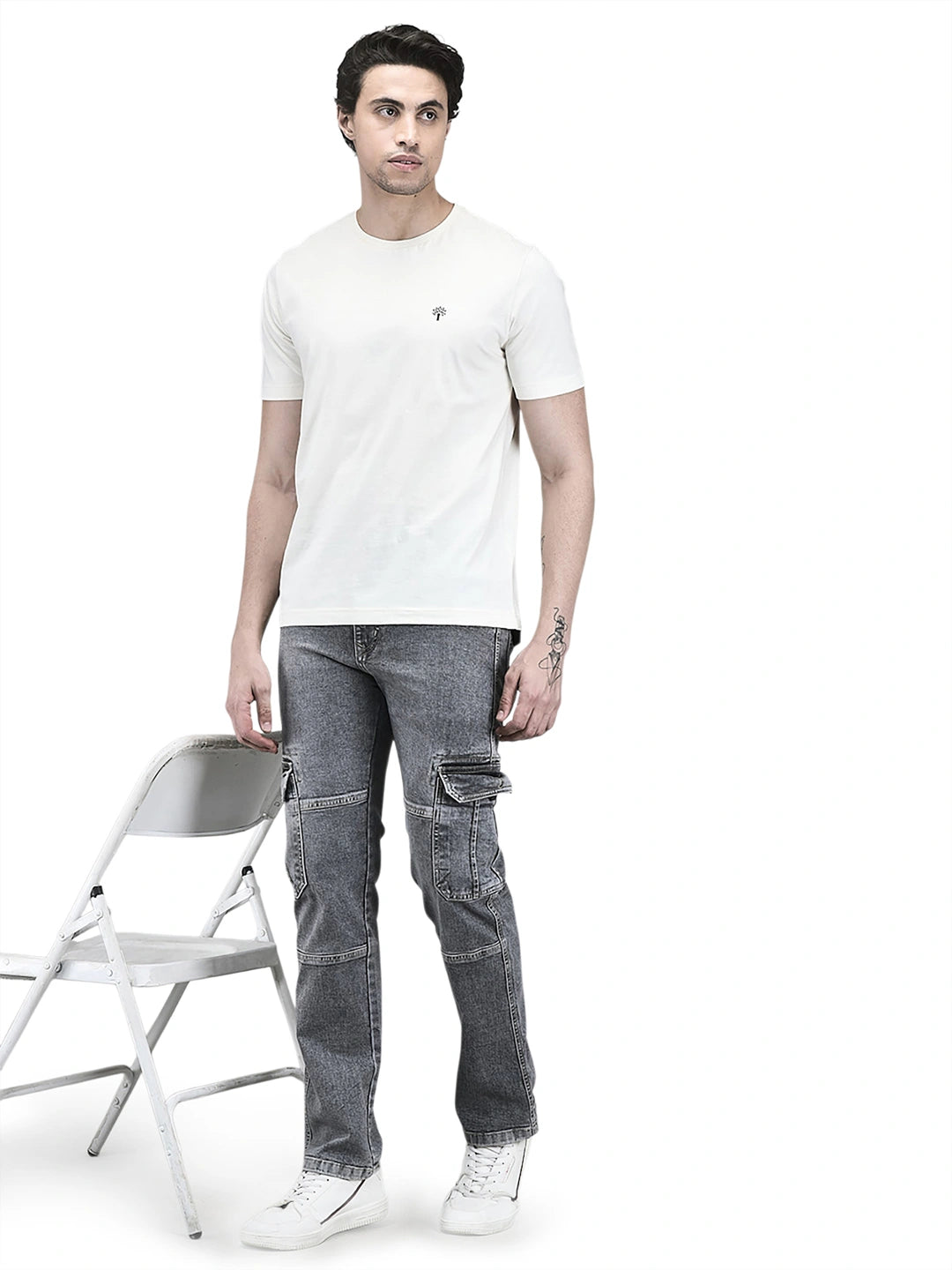 Flaked Denim Cargo Relaxed Fit Jeans