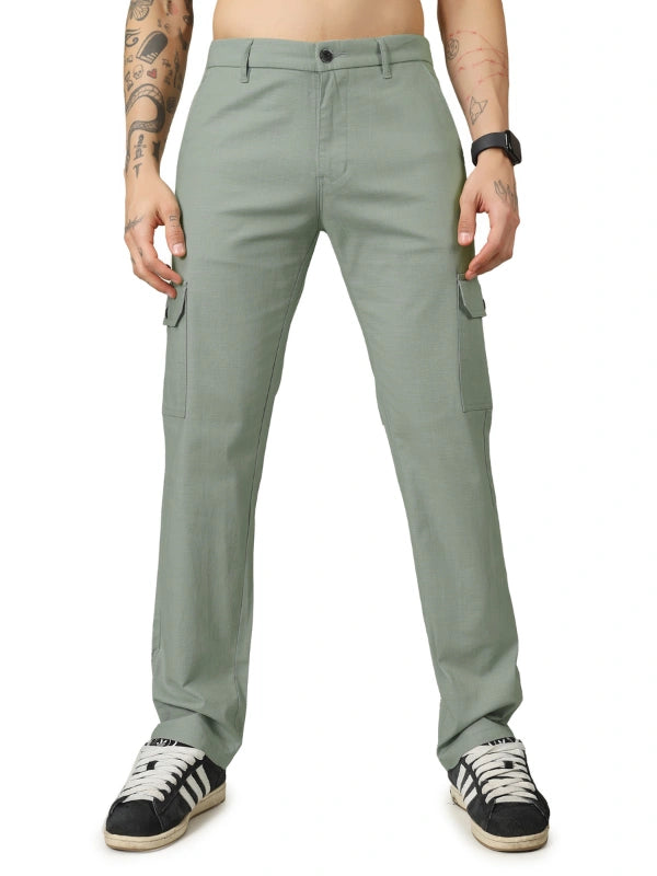 Linen Cargo Relaxed Fit - Sage Green - Flaked