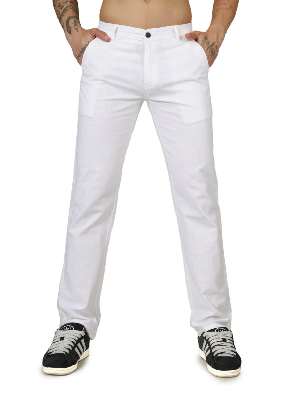 Linen Relaxed Fit Trouser - White - Flaked
