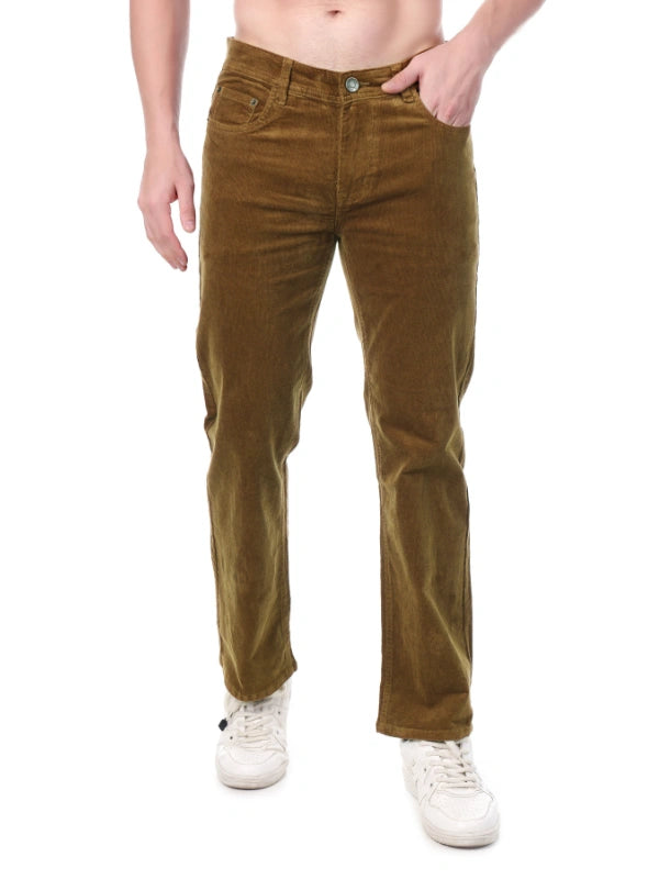Corduroy Straight Fit Stretchable Jeans–Bronze Tan
