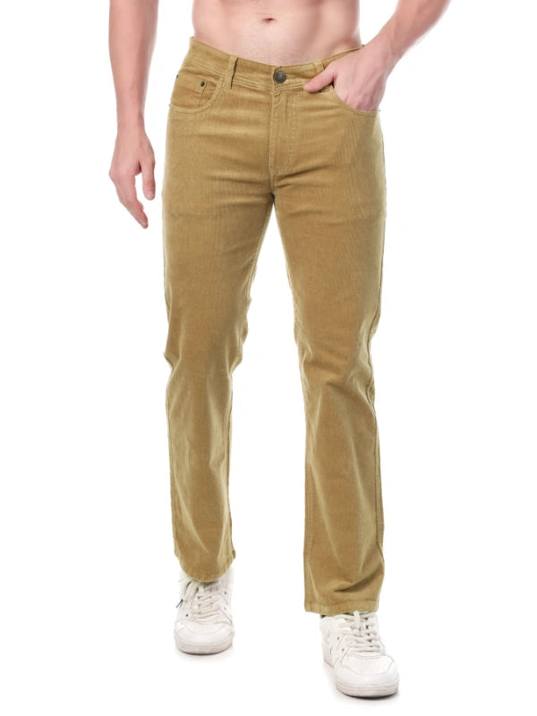 Corduroy Straight Fit Stretchable Jeans–Bronze Tan