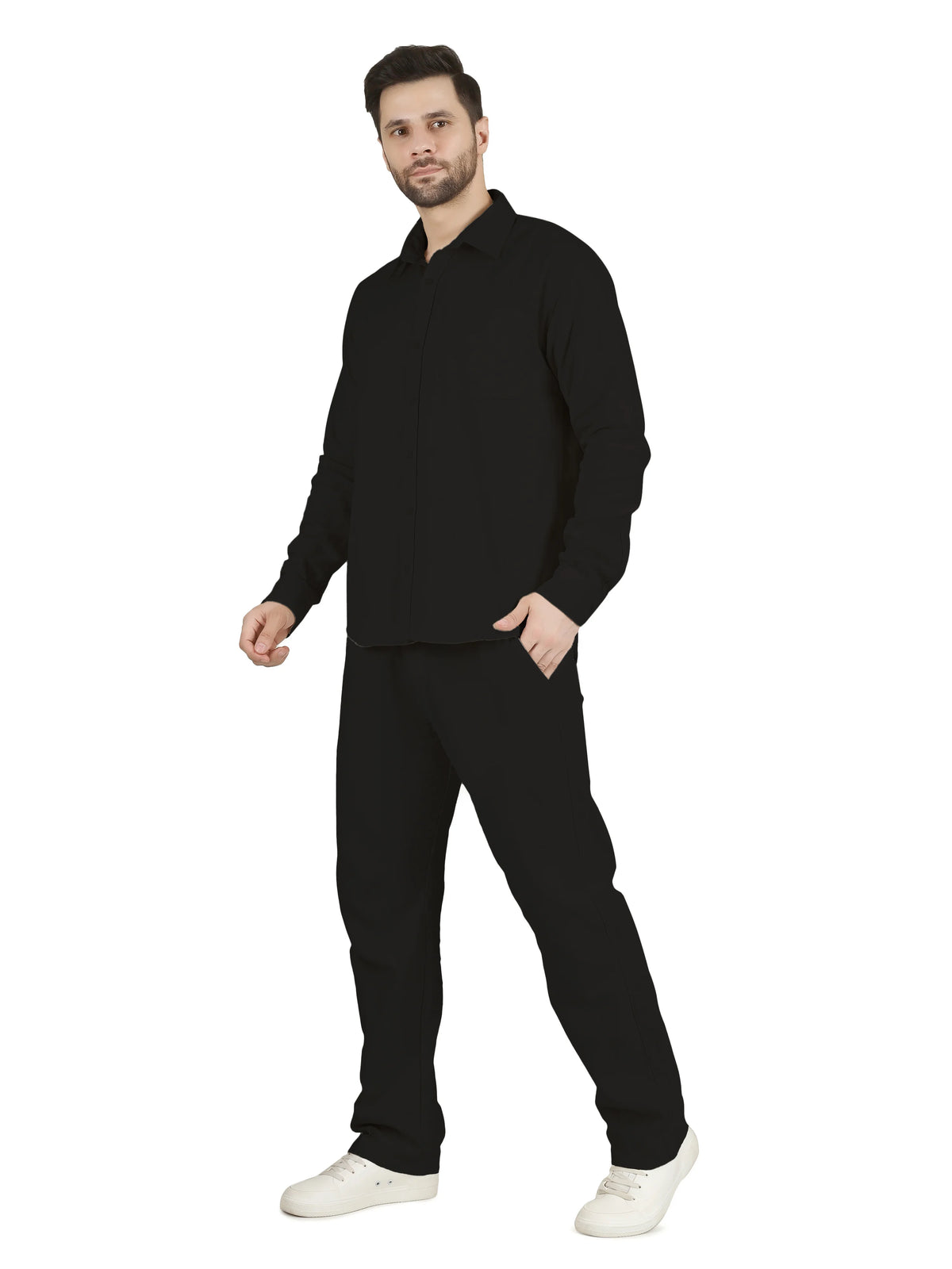 Natural Linen Cotton Blend Cord Set - Obsidian Black