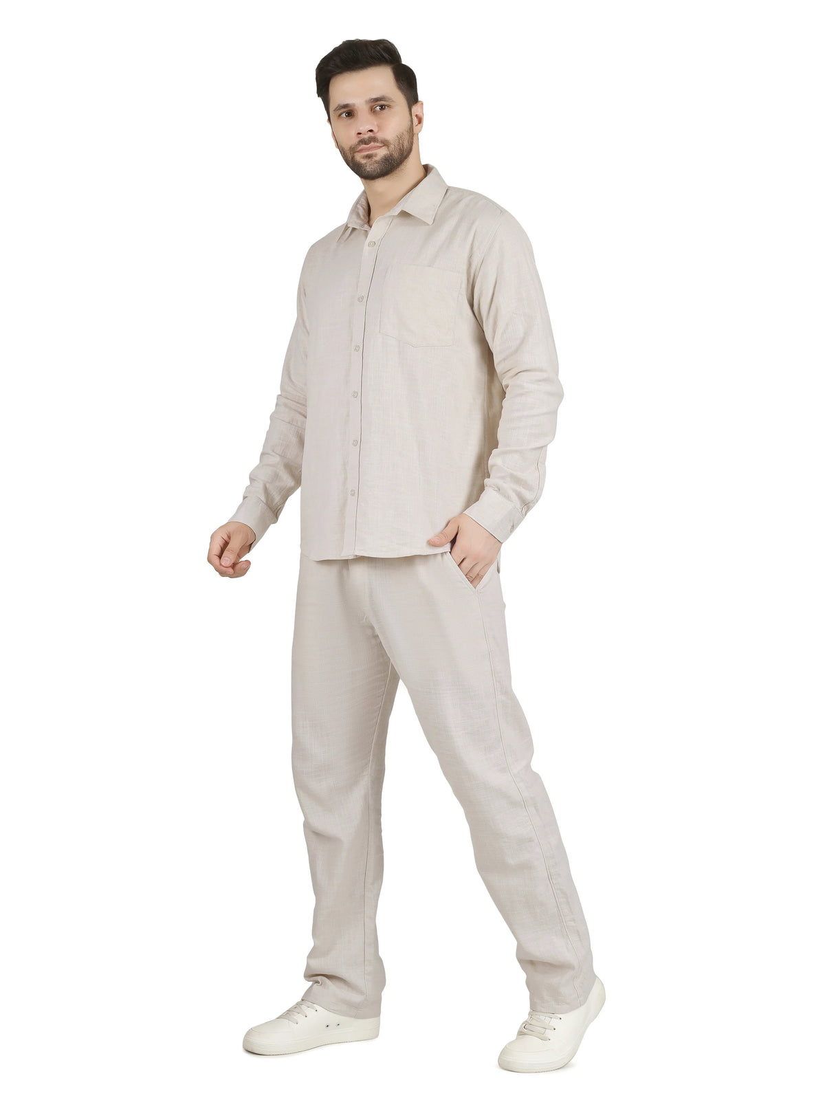 FLAKED Natural Linen Cotton Blend Cord Set - MoonStone Grey