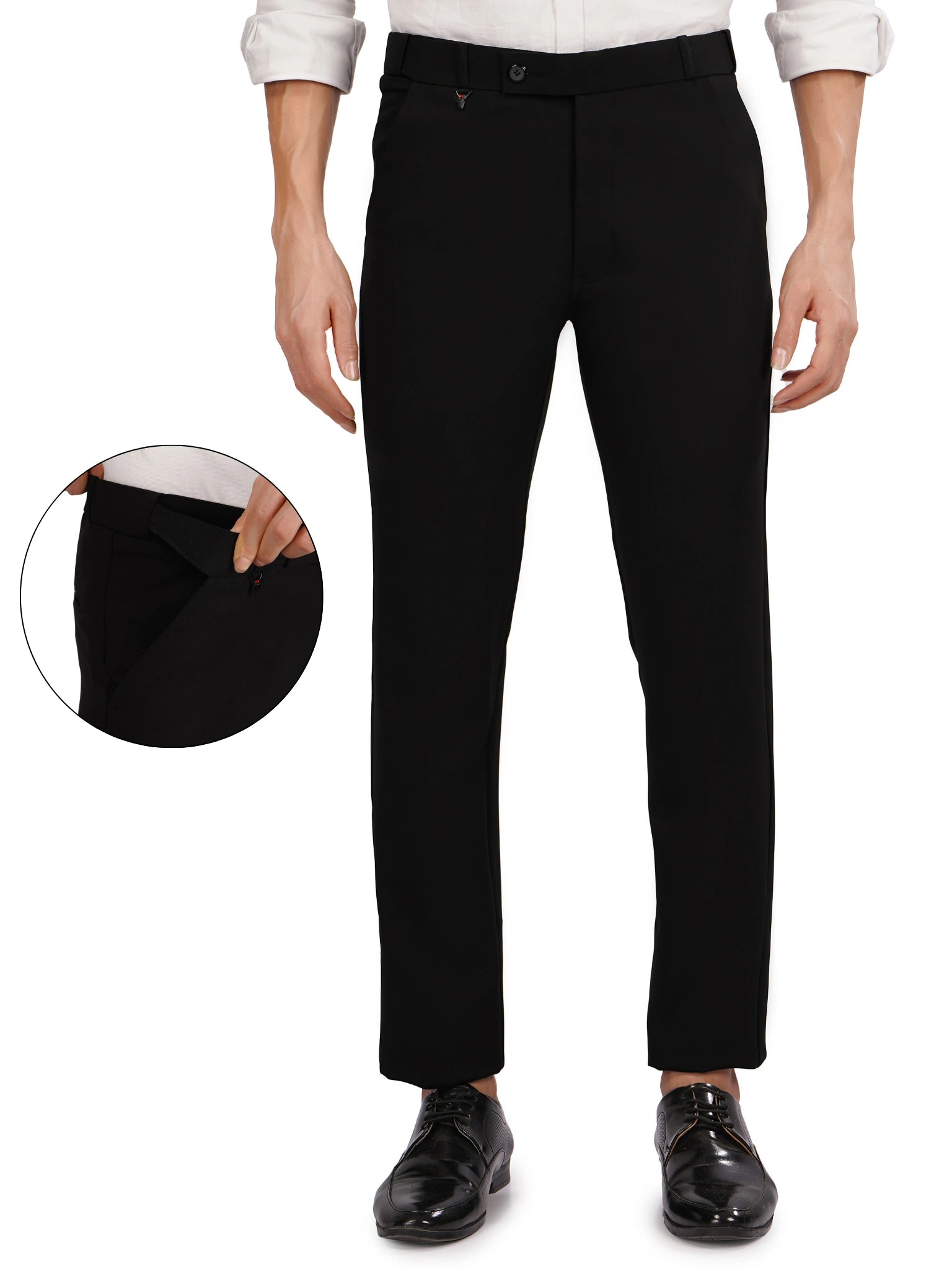 Flexi Belt Regular Fit Stretchable Formal Pant – Jet Black