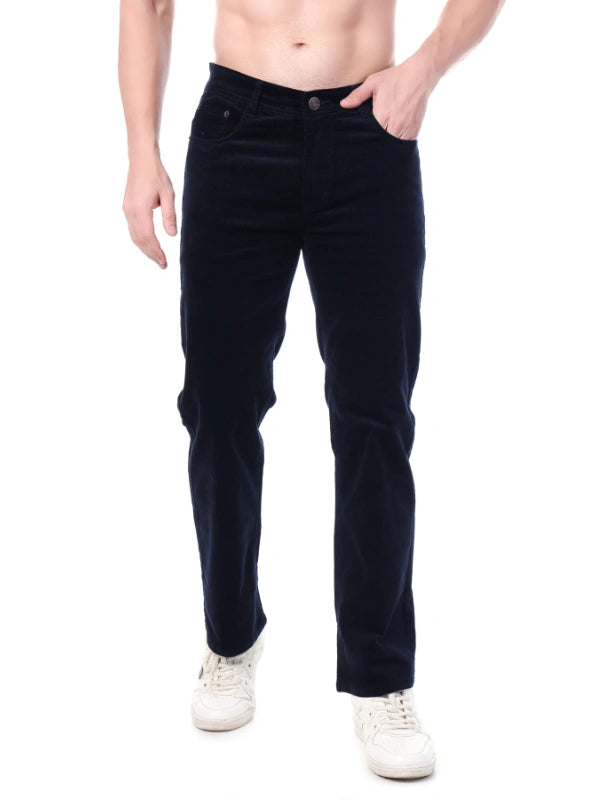 Corduroy Straight Fit Stretchable Jeans - Midnight Navy