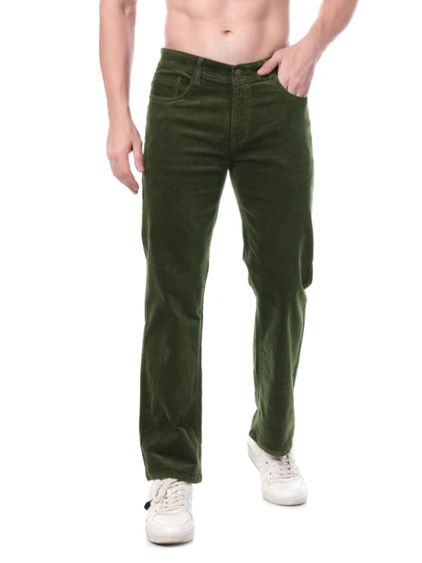 Corduroy Straight Fit Stretchable Jeans - Olive Grove