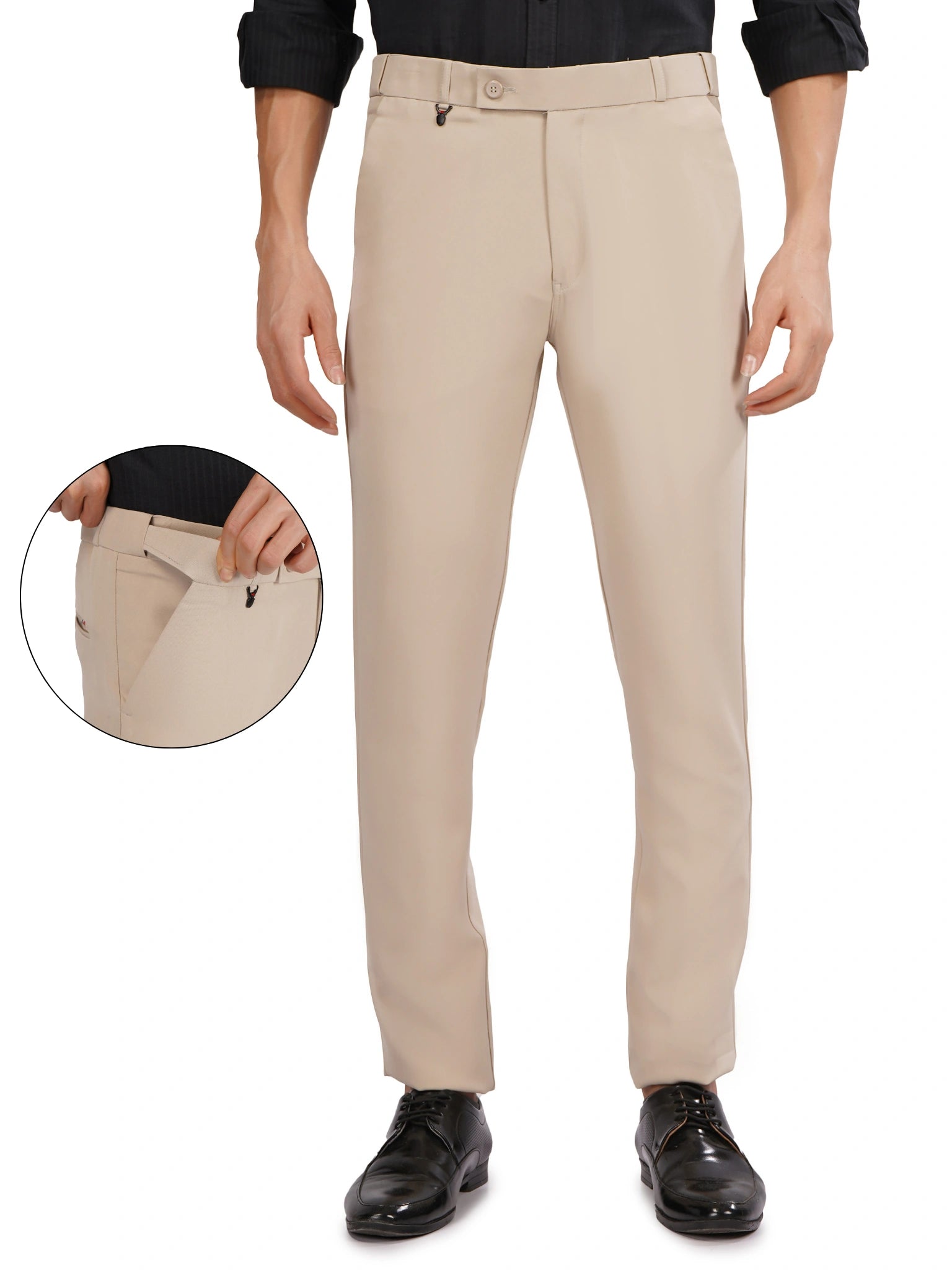 Flexi Belt Regular Fit Stretchable Formal Pant – Cream Stone