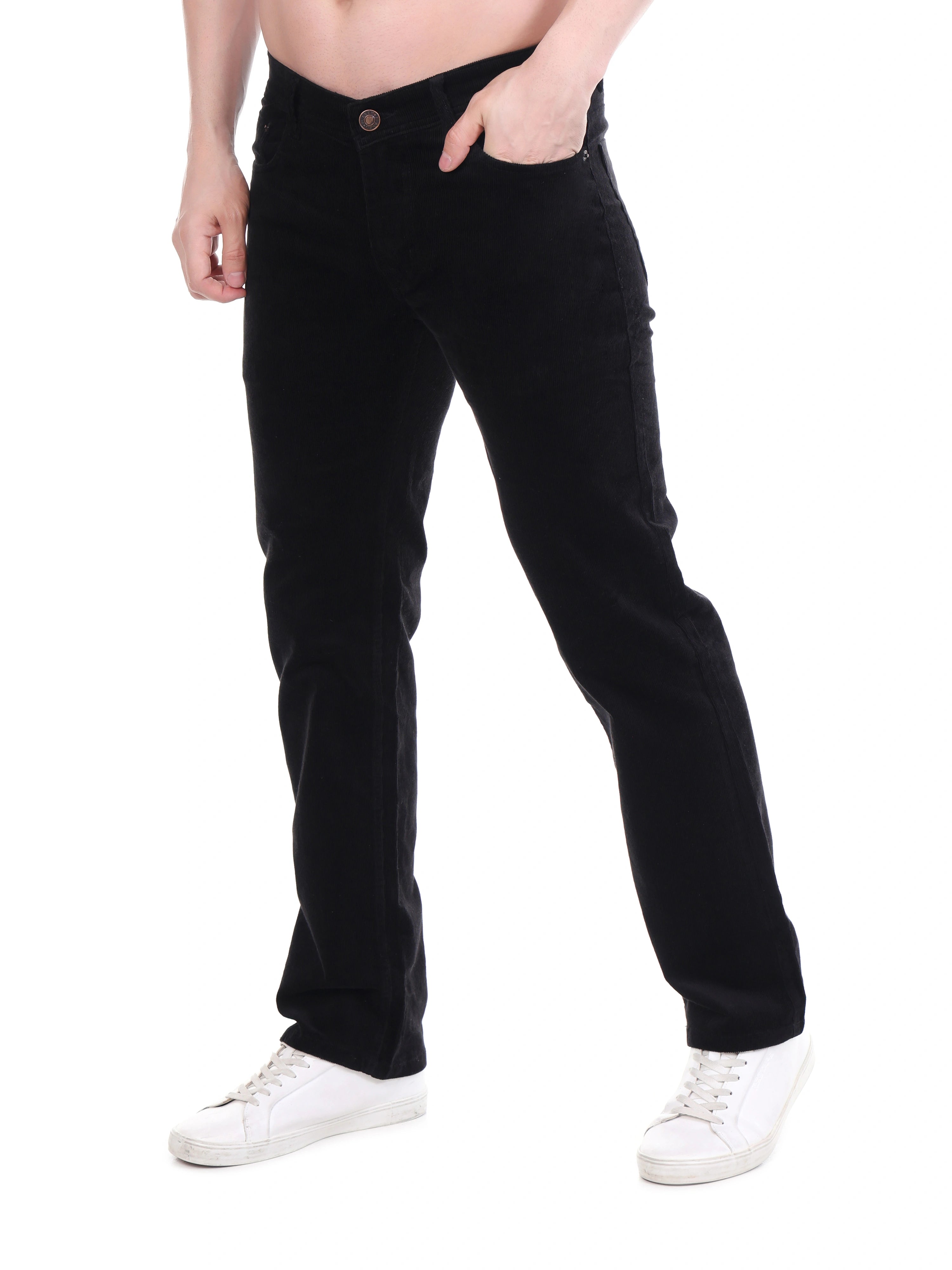 FLAKED Corduroy Relaxed Fit Stretchable Jeans – Carbon Black