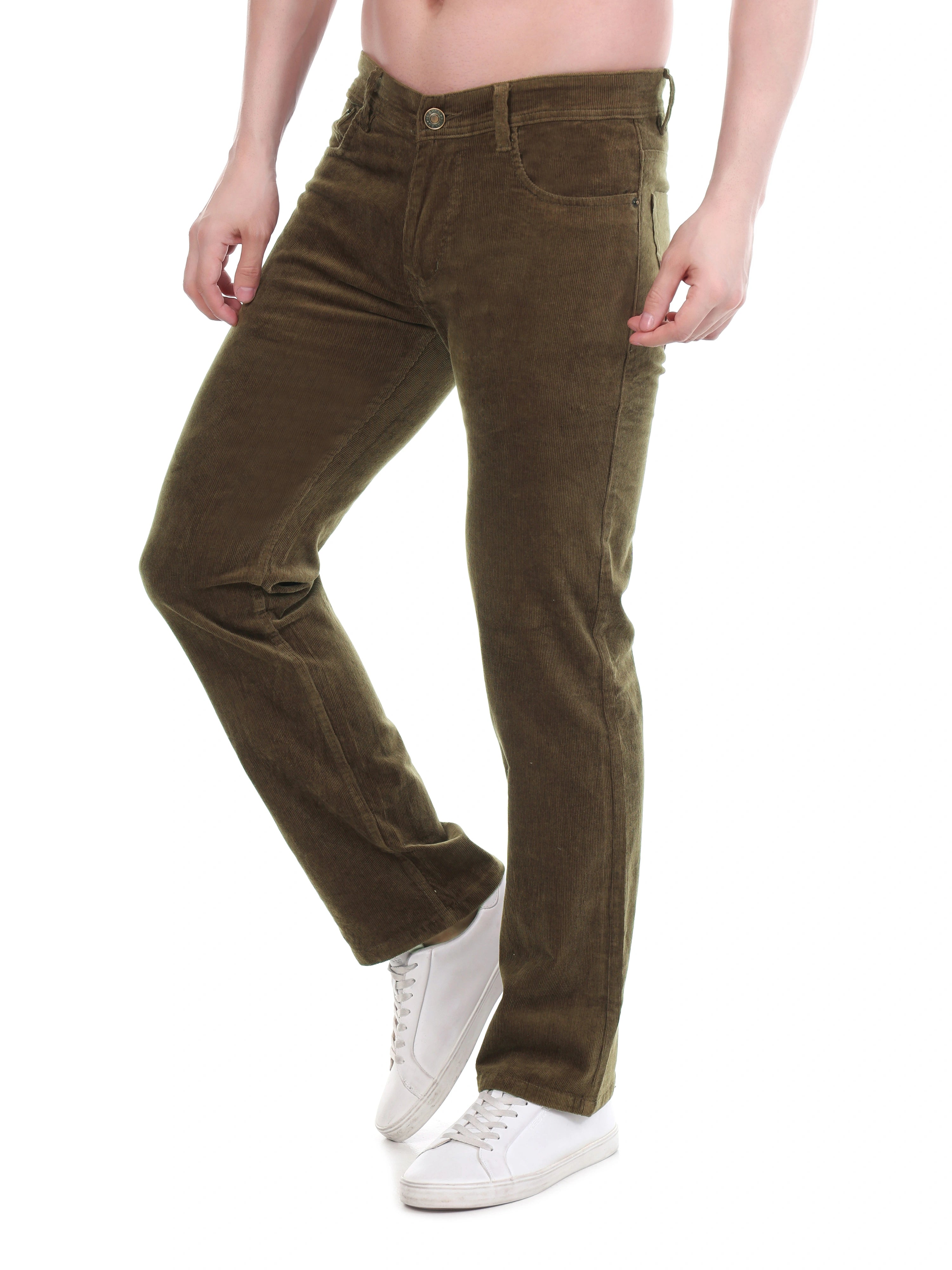 FLAKED Corduroy Regular Fit Stretchable Jeans – Earthwood Brown