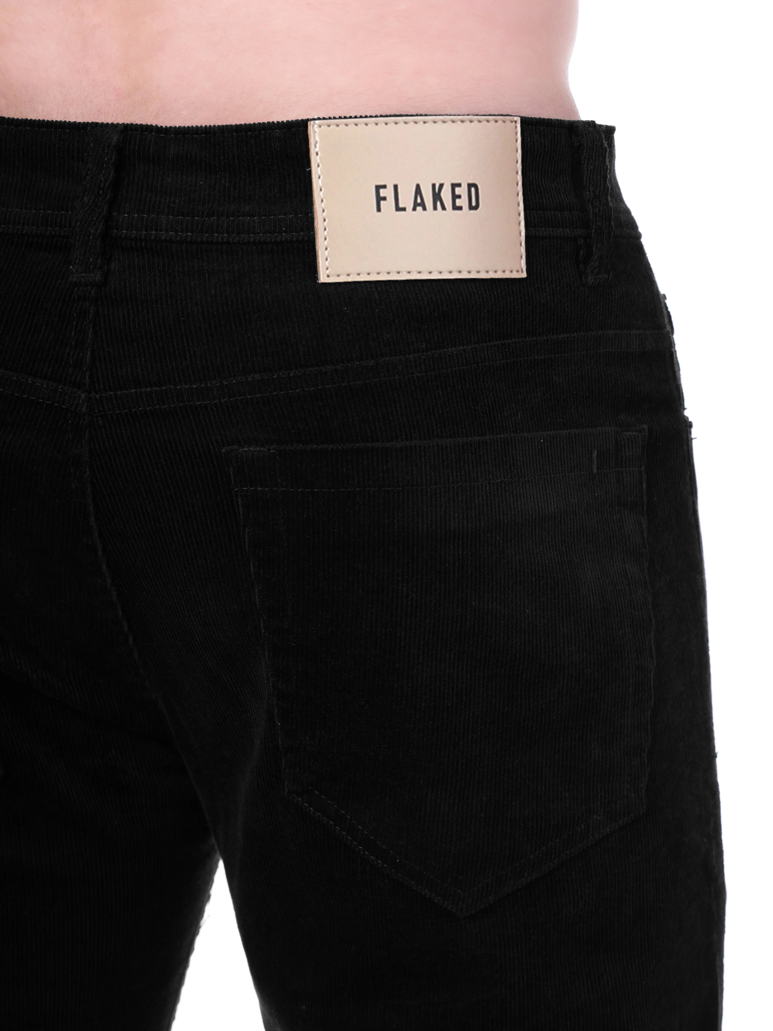 FLAKED Corduroy Straight Fit Stretchable Jeans - Carbon Black