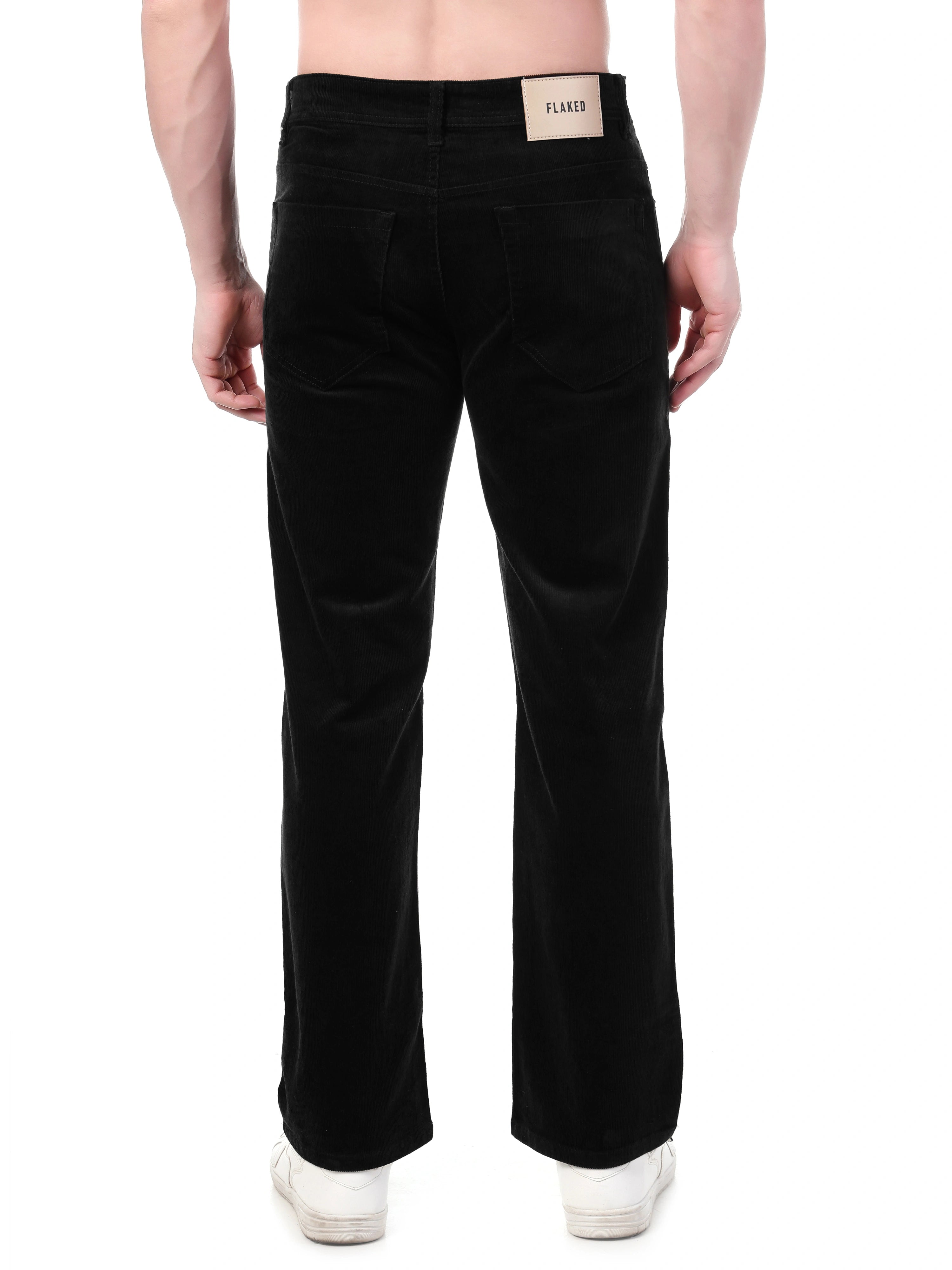 FLAKED Corduroy Straight Fit Stretchable Jeans - Carbon Black