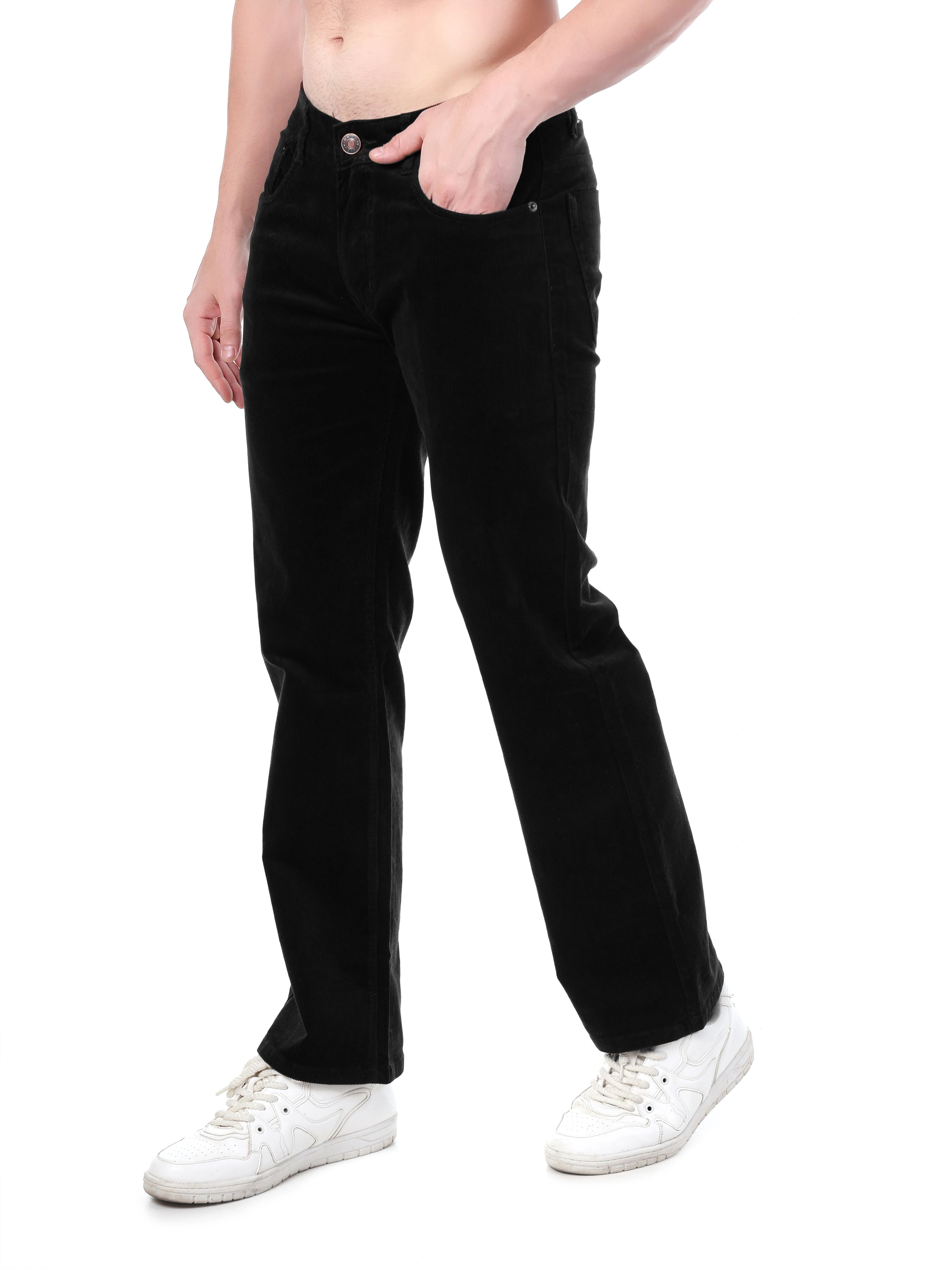 FLAKED Corduroy Straight Fit Stretchable Jeans - Carbon Black