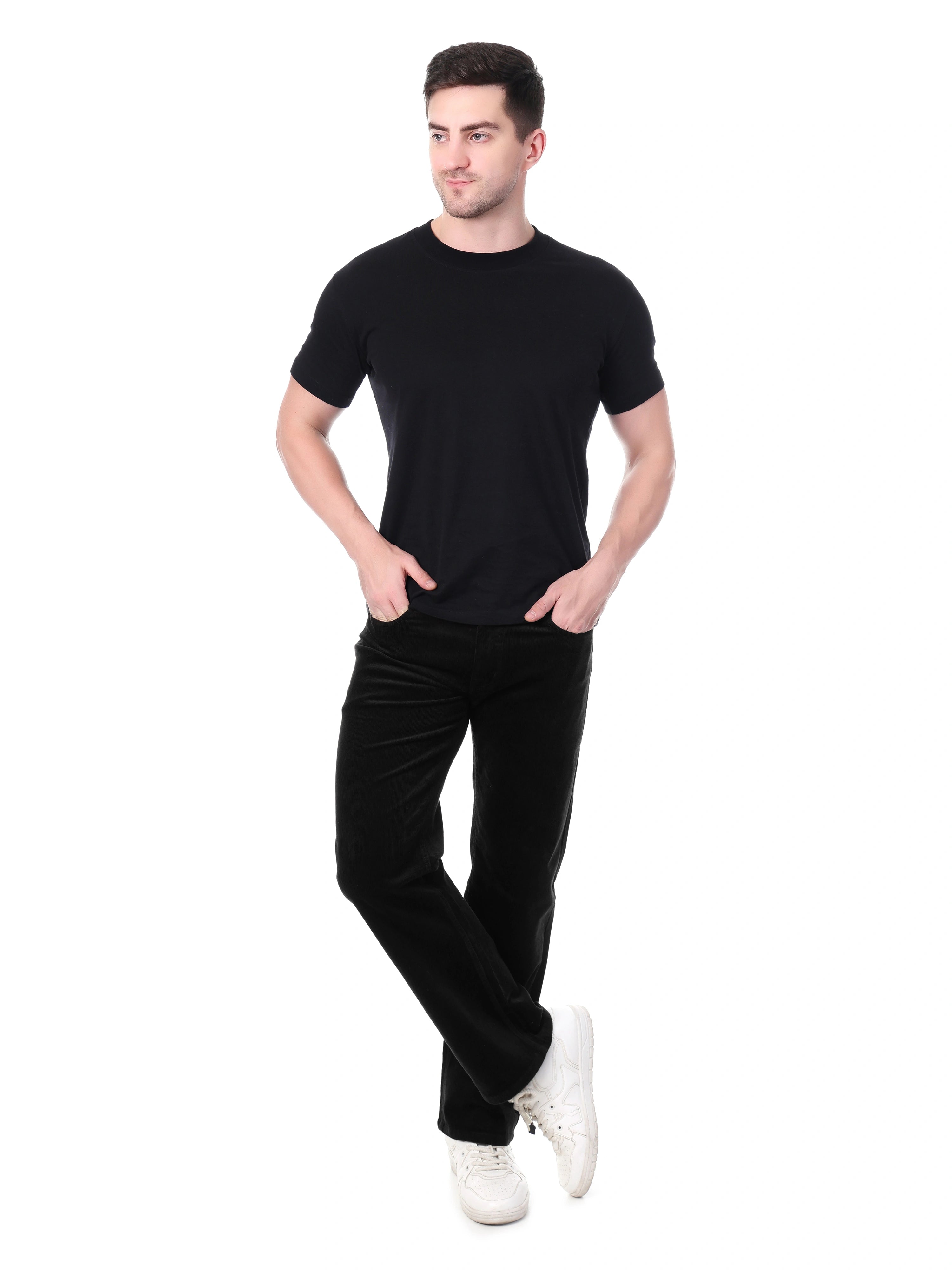 FLAKED Corduroy Straight Fit Stretchable Jeans - Carbon Black