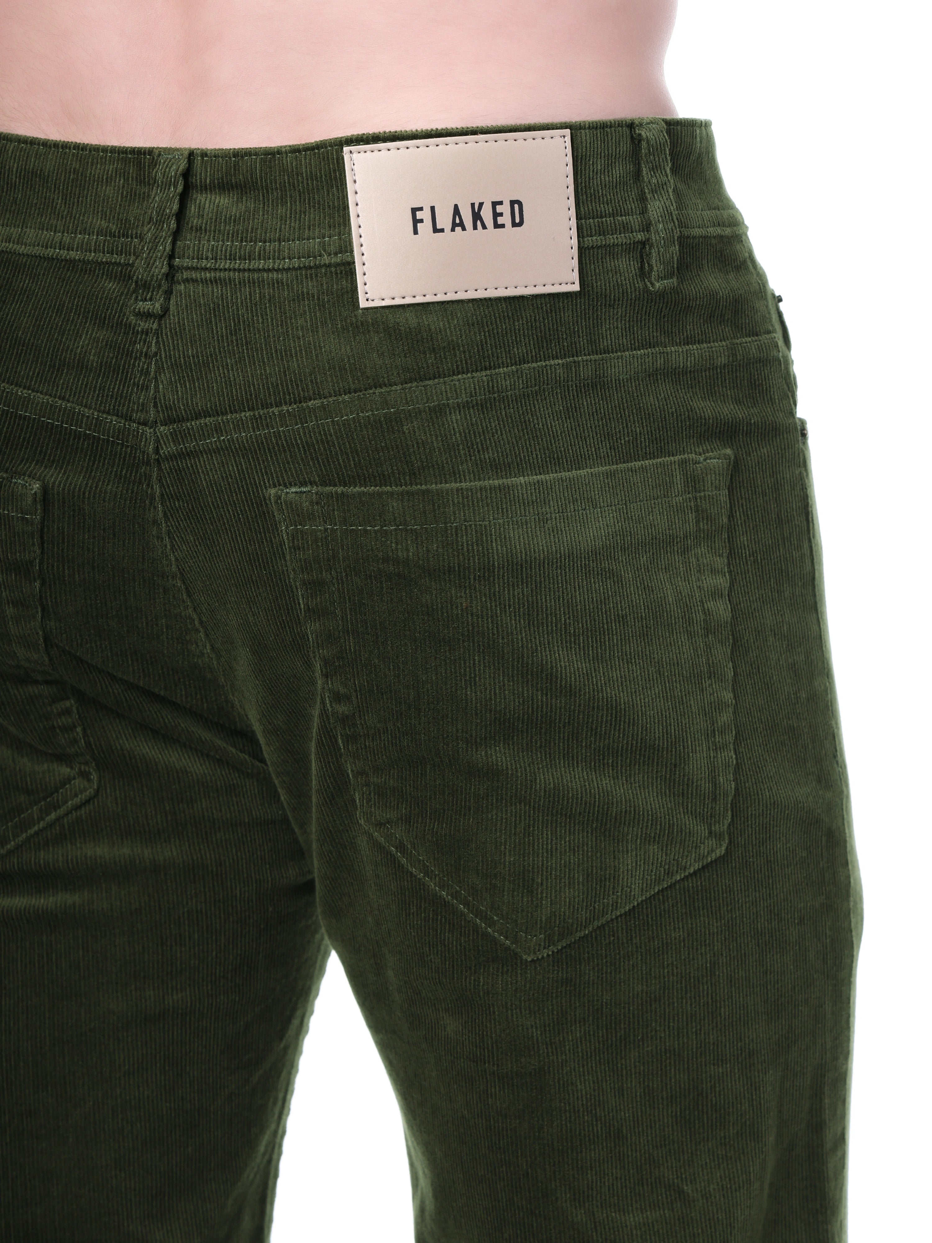 FLAKED Corduroy Straight Fit Stretchable Jeans - Olive Grove