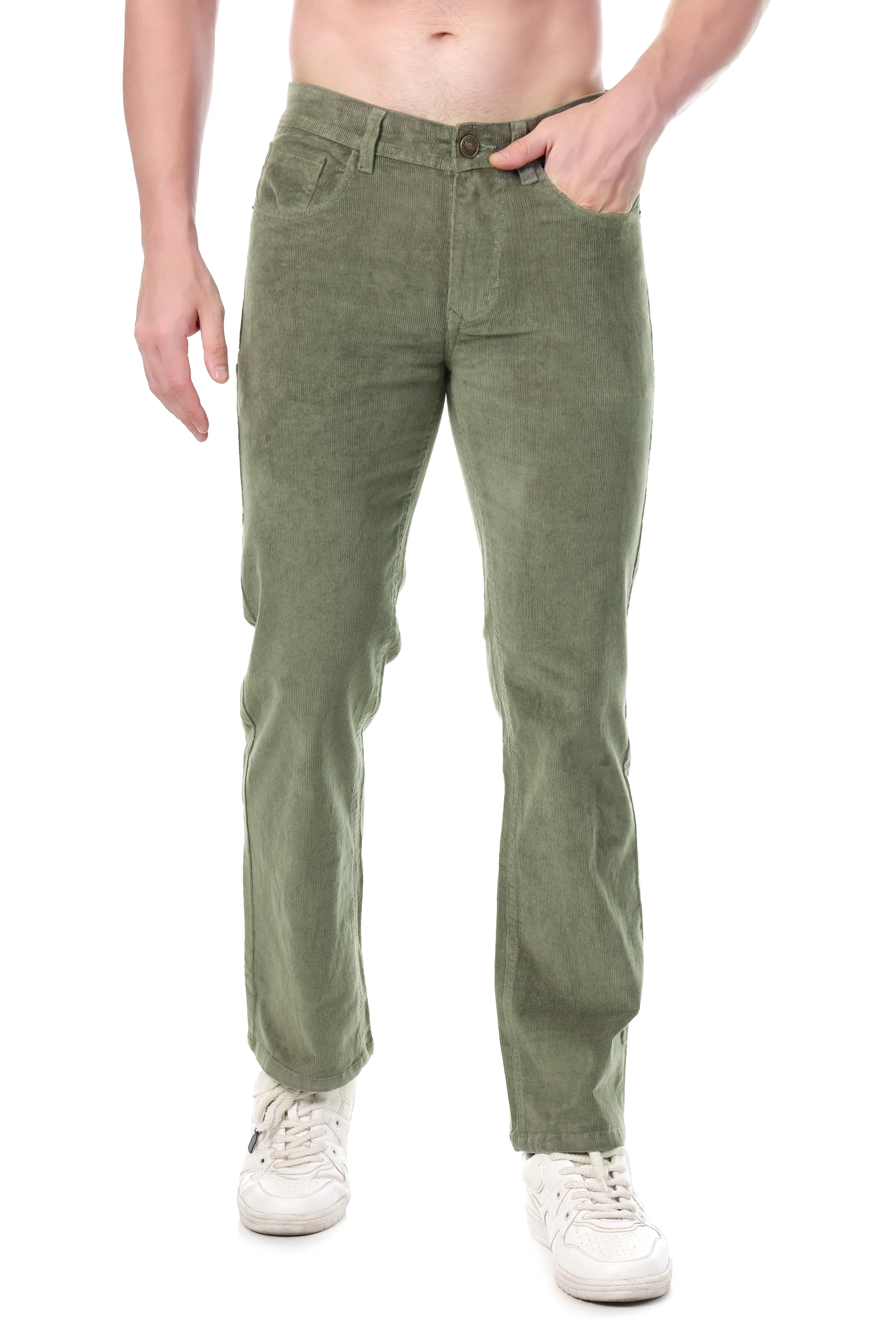 FLAKED Corduroy Straight Fit Stretchable Jeans - Sage Green