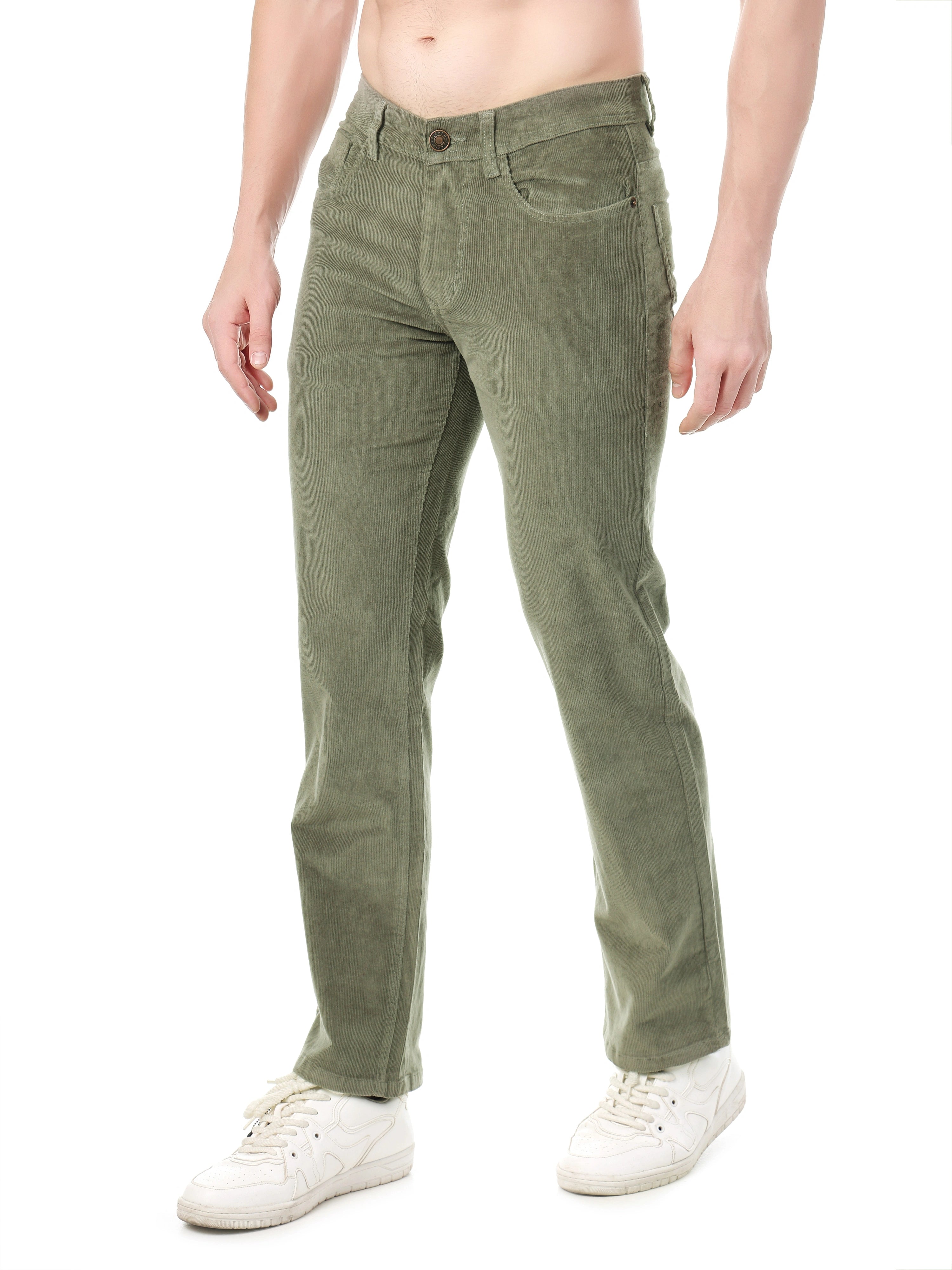 FLAKED Corduroy Straight Fit Stretchable Jeans - Sage Green