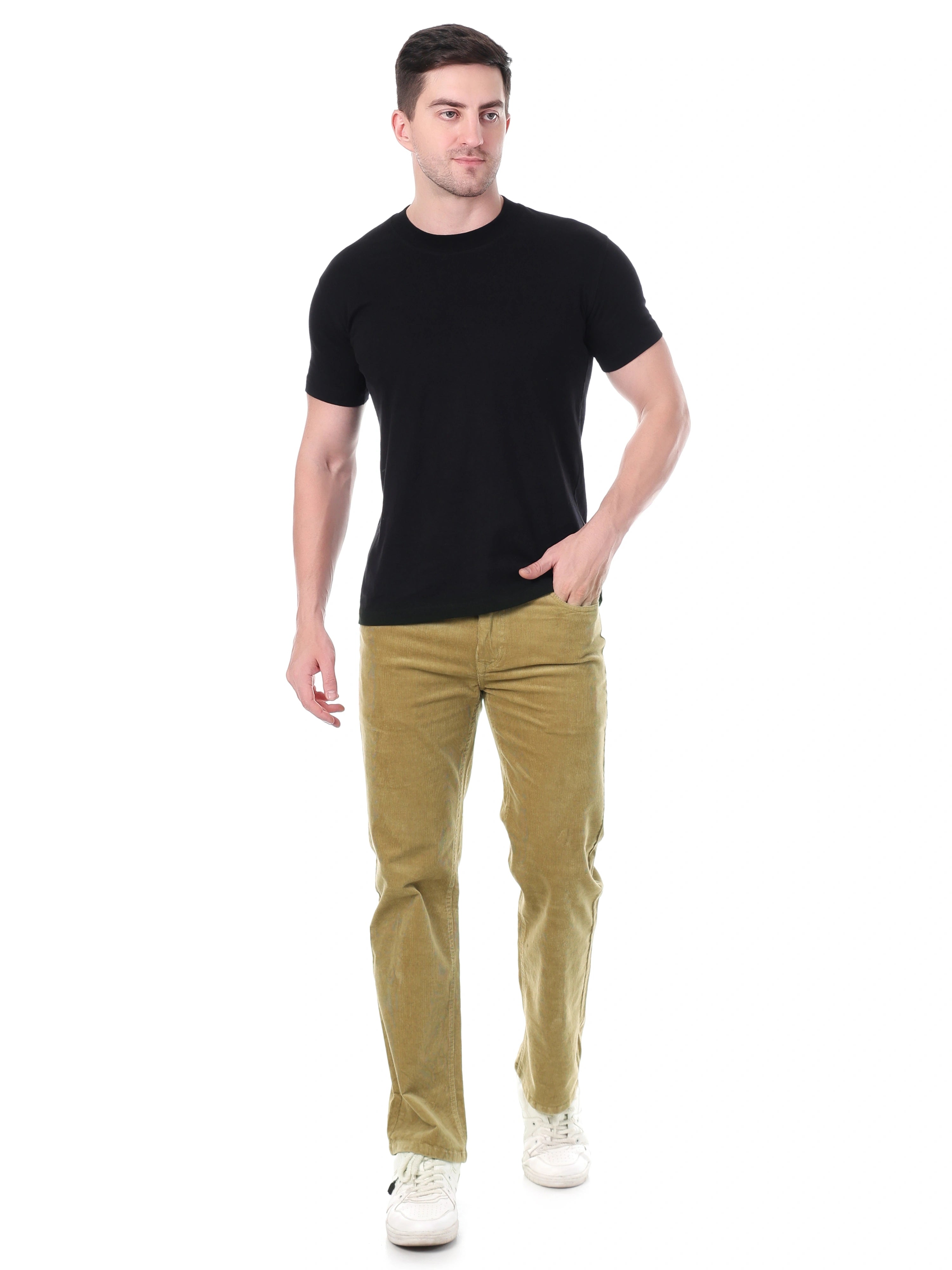 FLAKED Corduroy Straight Fit Stretchable Jeans - Soft Khaki