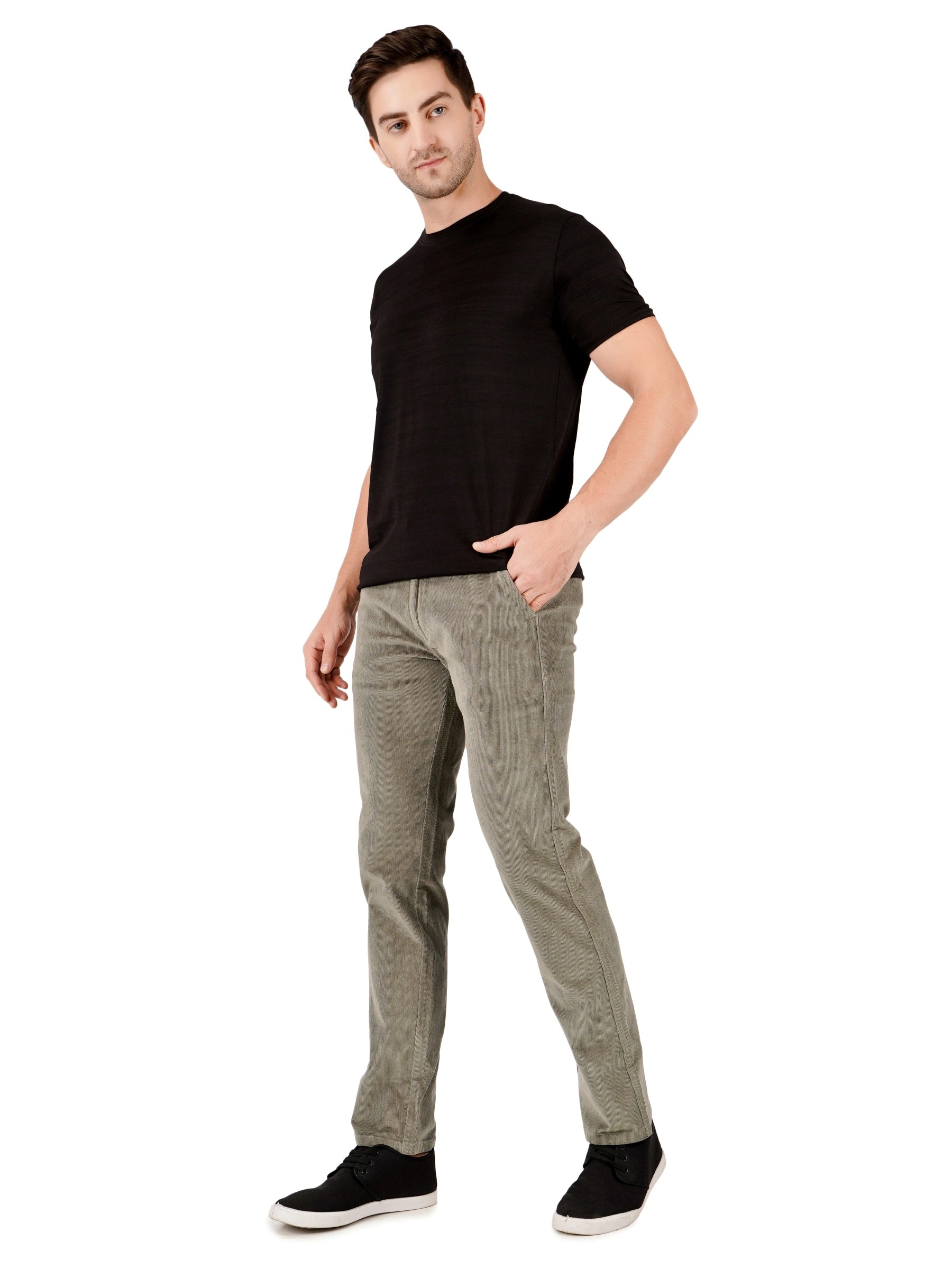 Corduroy Regular Fit Stretchable Trouser – Ash Grey