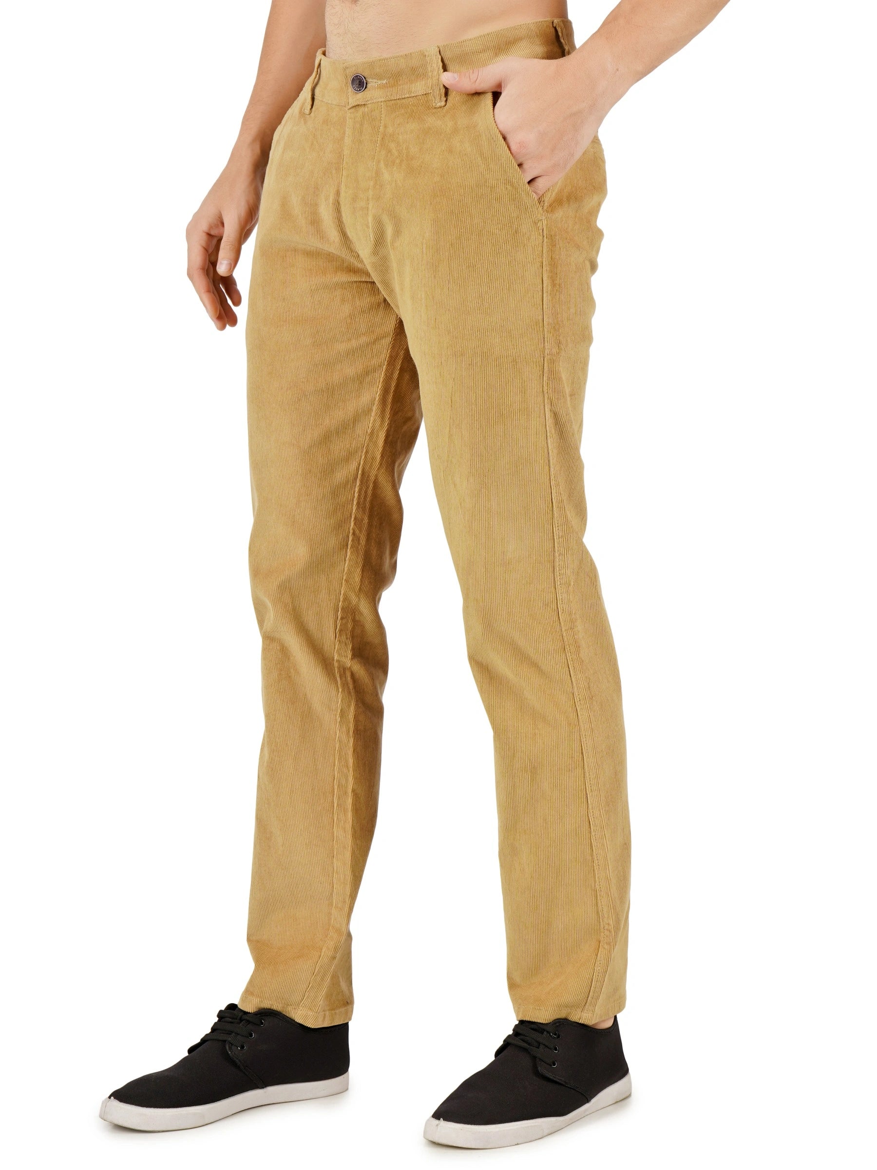 Corduroy Regular Fit Stretchable Trouser – Caramel Tan