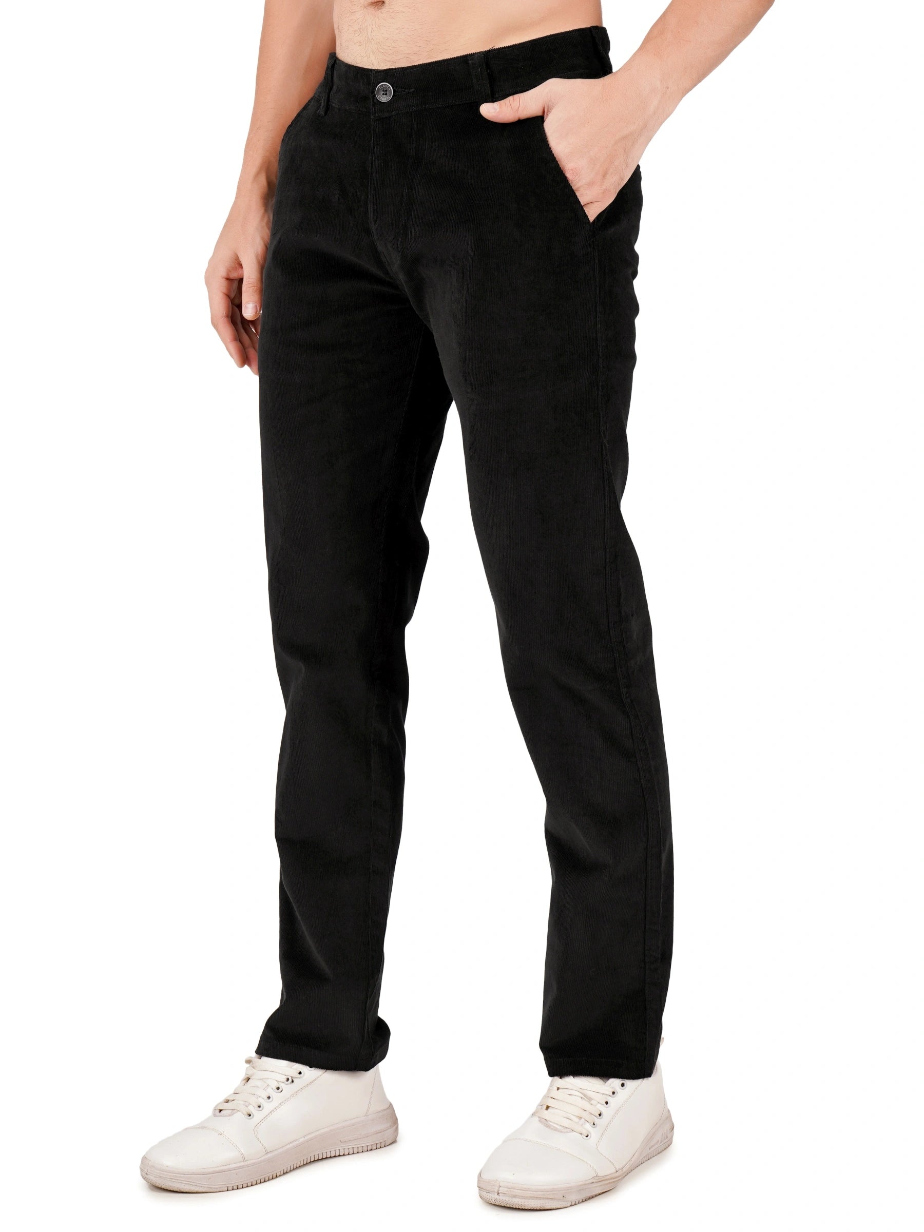 Corduroy Regular Fit Stretchable Trouser – Carbon Black