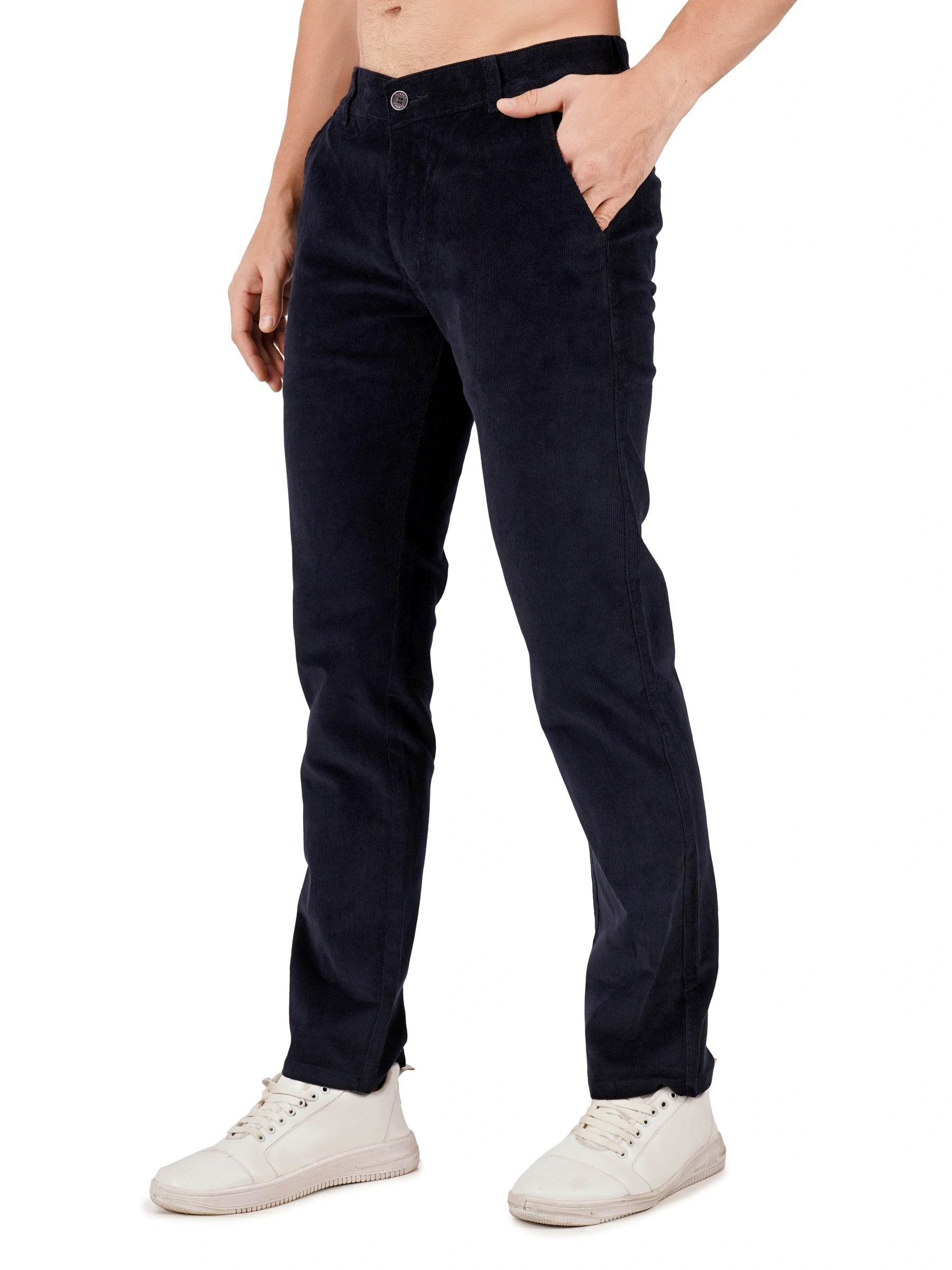 Corduroy Regular Fit Stretchable Trouser – Midnight Navy - Flaked