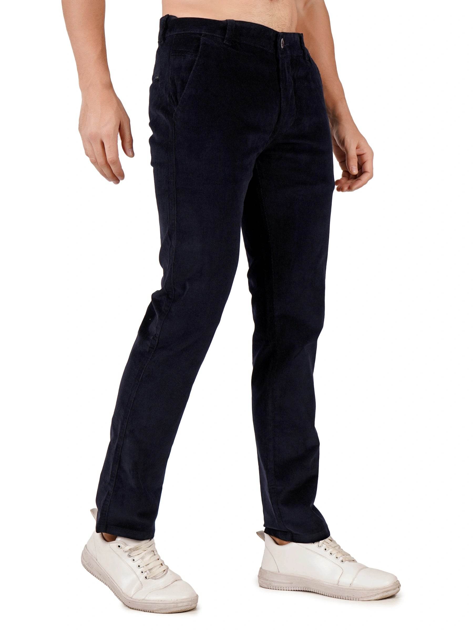 Corduroy Regular Fit Stretchable Trouser – Midnight Navy - Flaked
