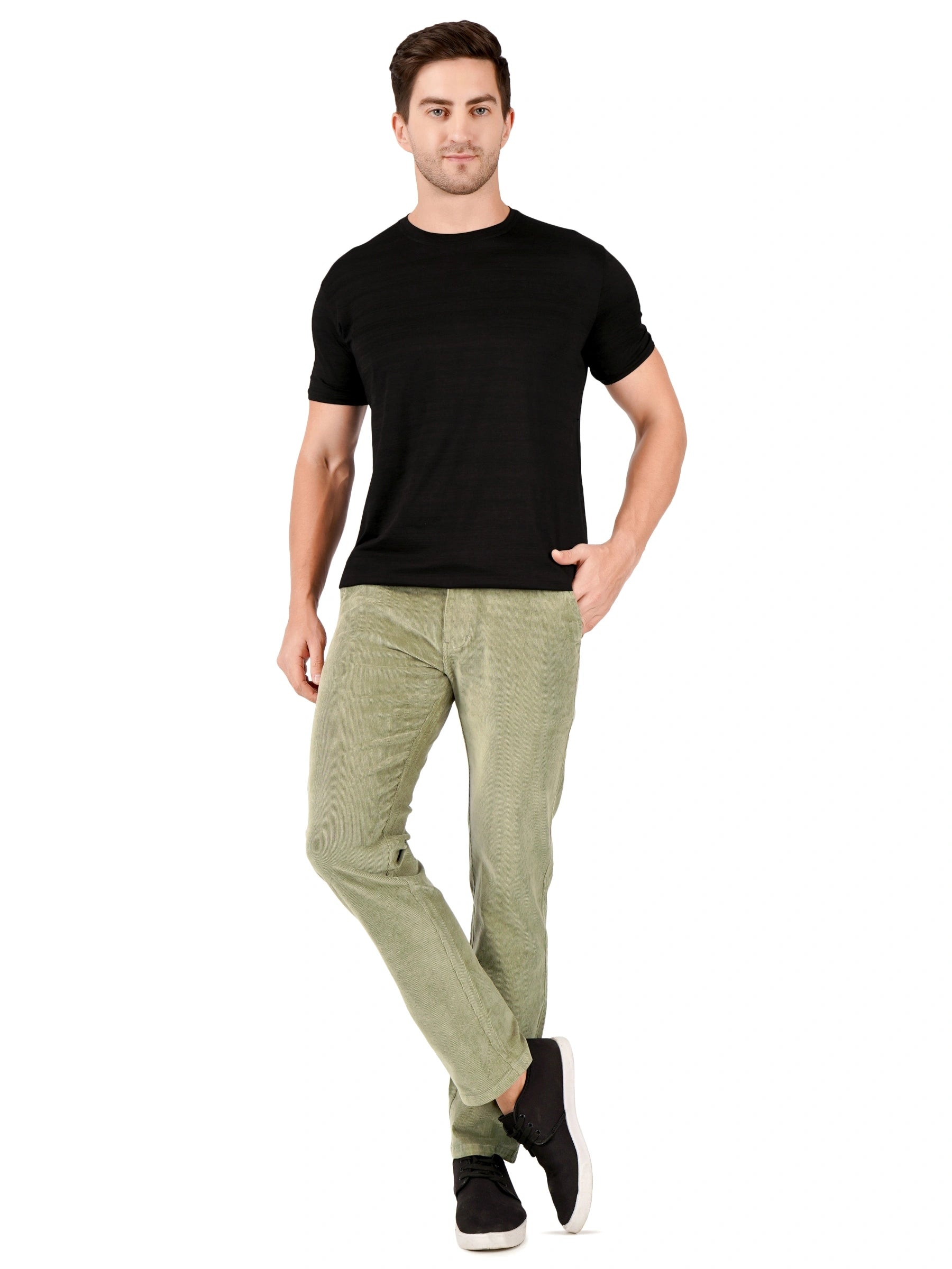 Corduroy Regular Fit Stretchable Trouser – Sage Green