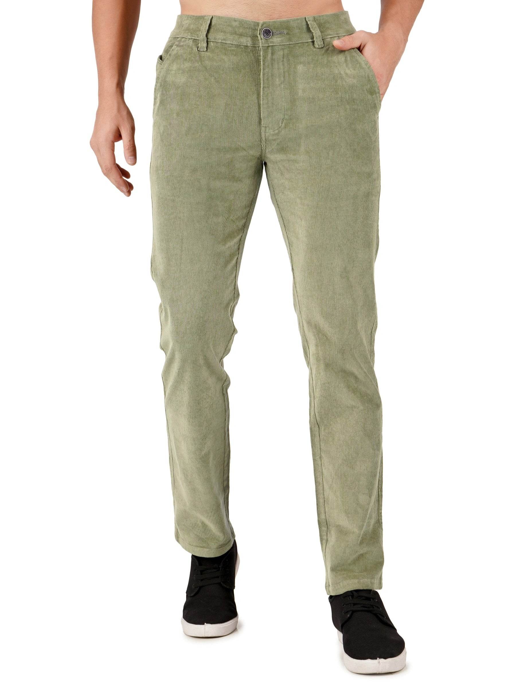 Corduroy Regular Fit Stretchable Trouser – Sage Green - Flaked