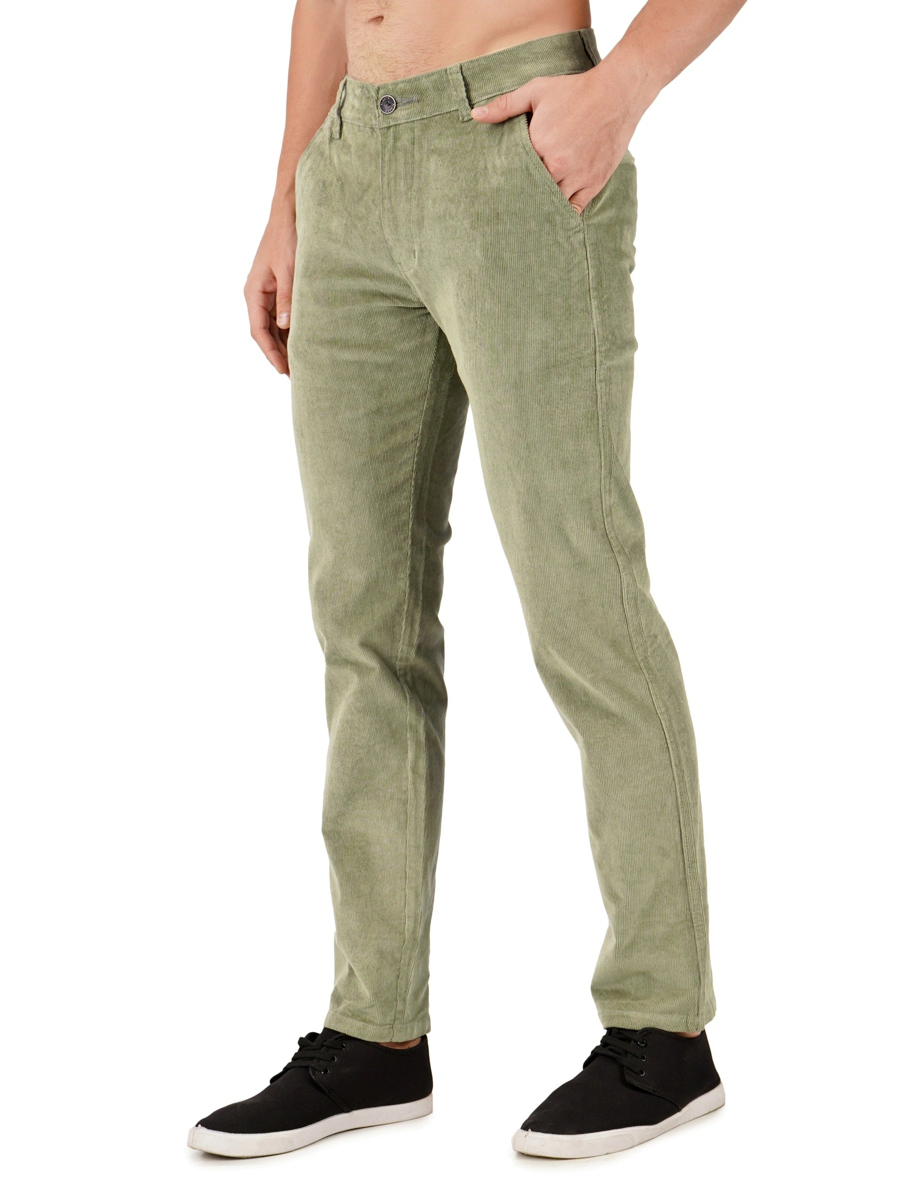 Corduroy Regular Fit Stretchable Trouser – Sage Green
