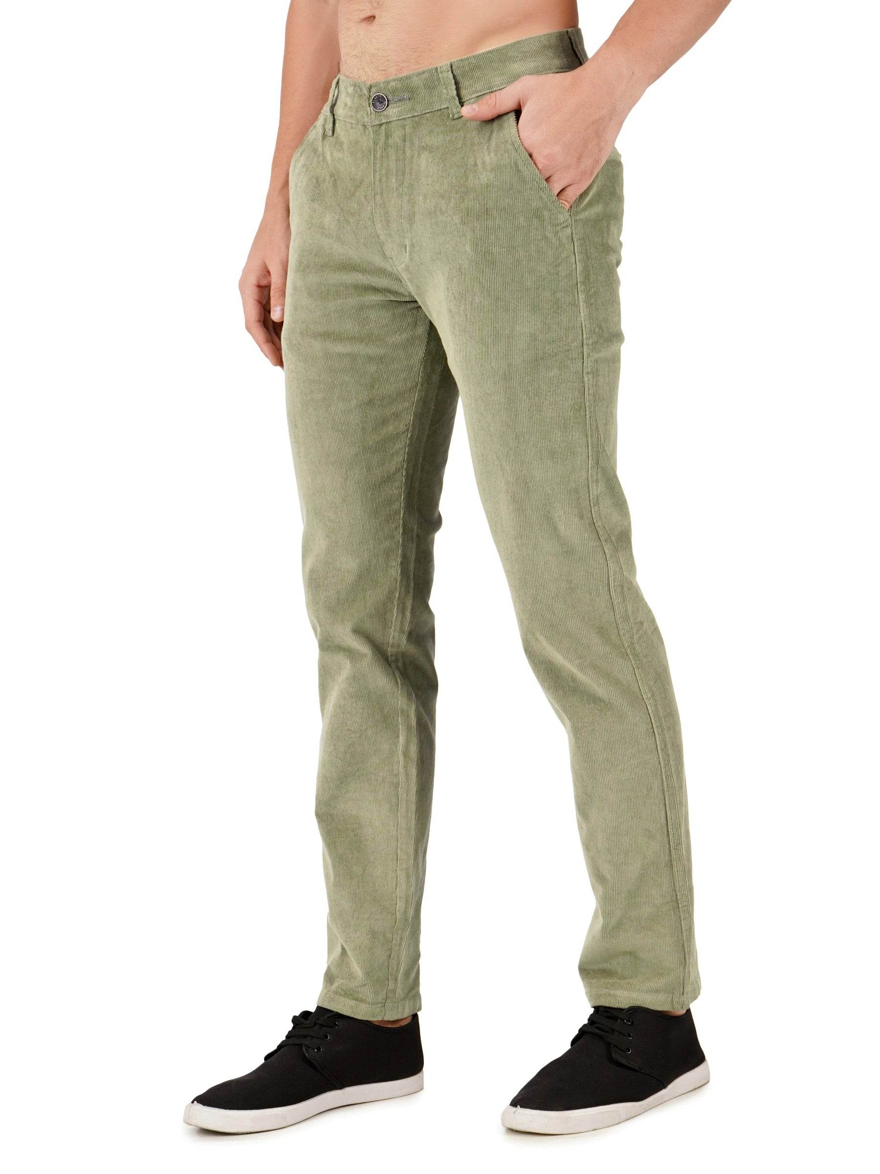 Corduroy Regular Fit Stretchable Trouser – Sage Green - Flaked