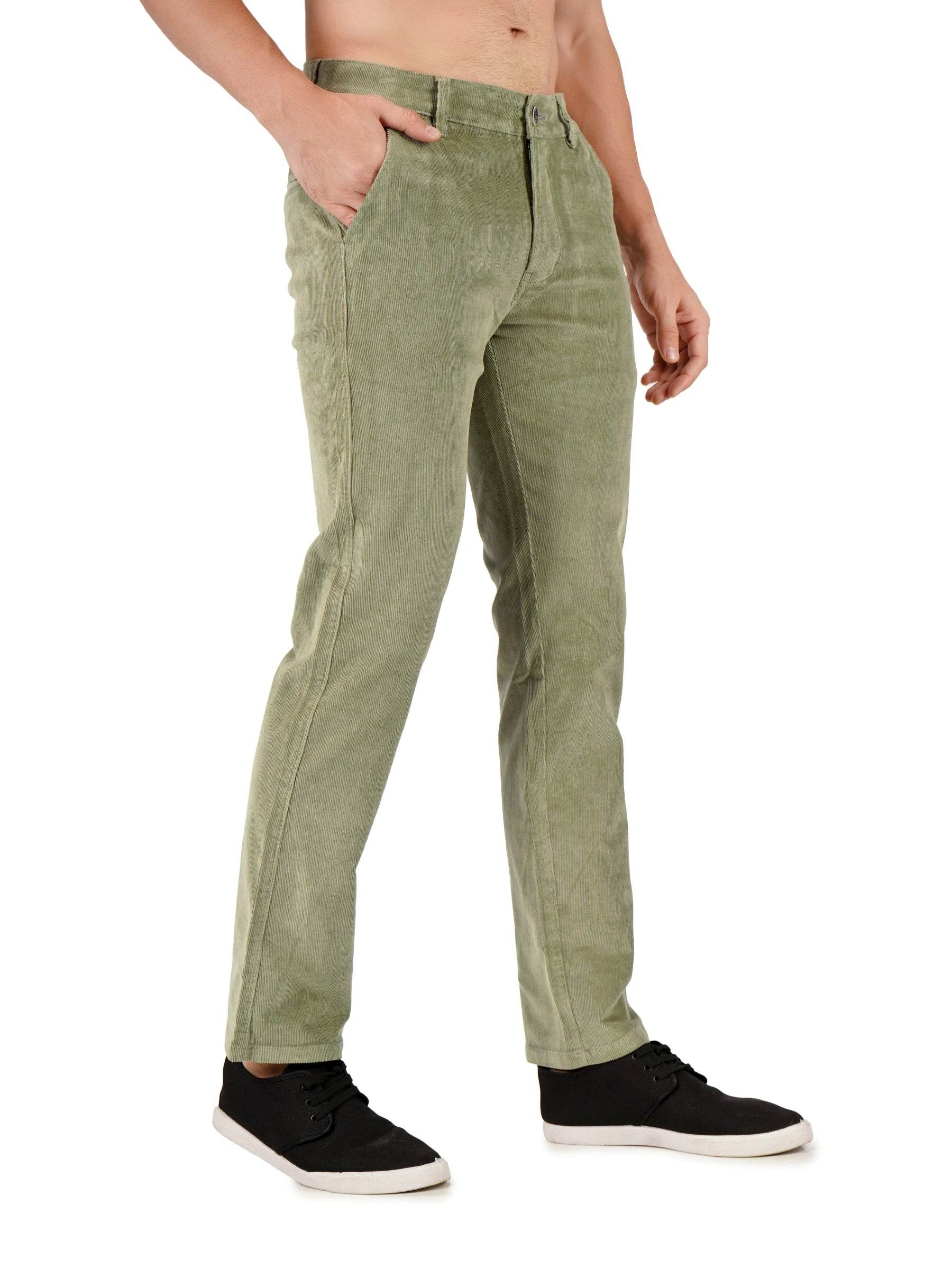 Corduroy Regular Fit Stretchable Trouser – Sage Green - Flaked