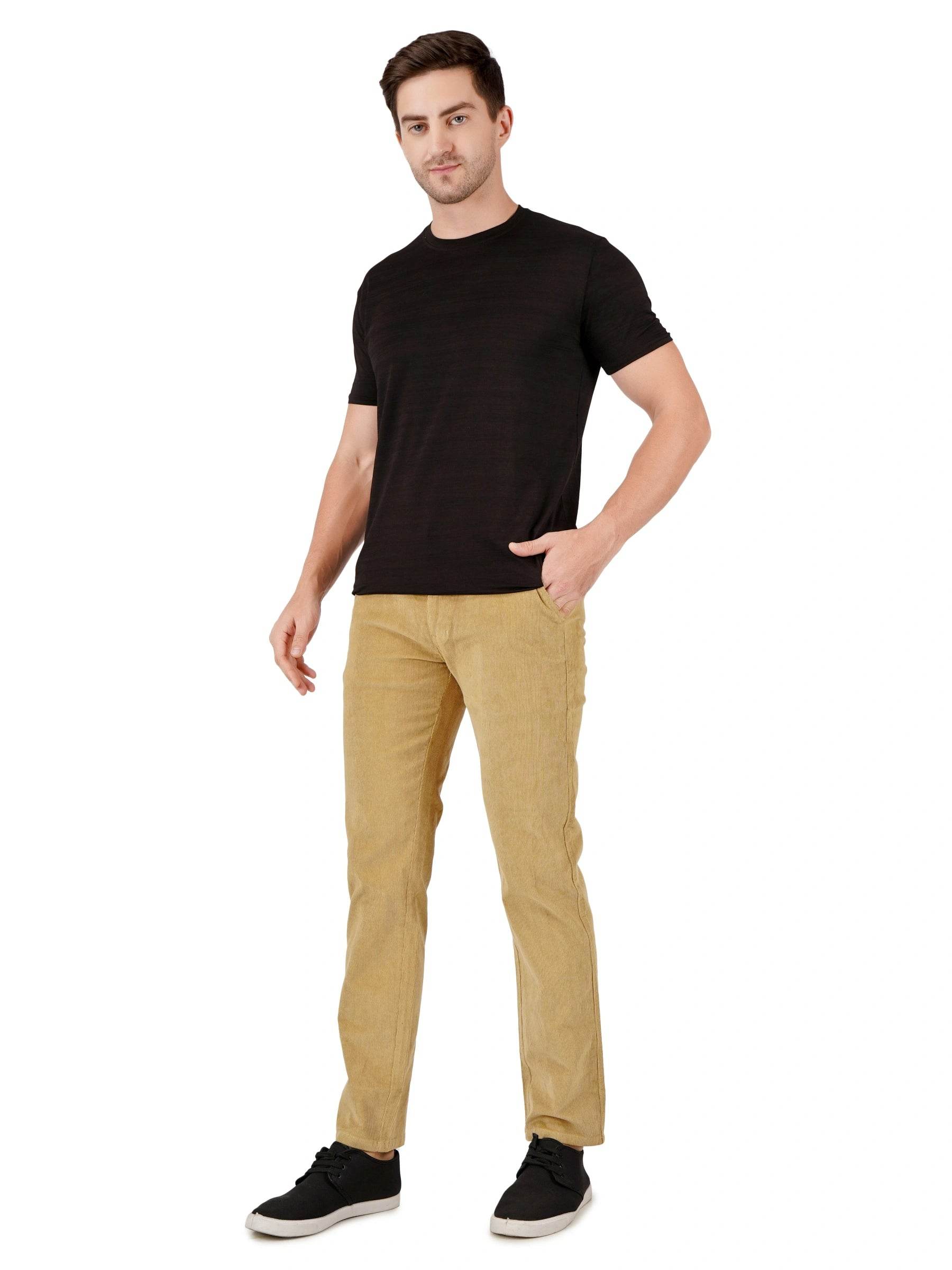 Corduroy Regular Fit Stretchable Trouser – Soft Khaki - Flaked