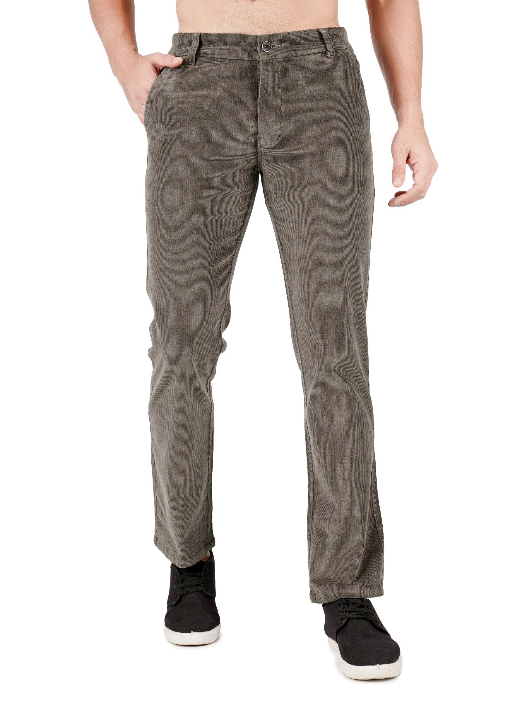 Corduroy Regular Fit Stretchable Trouser – Stone Grey - Flaked