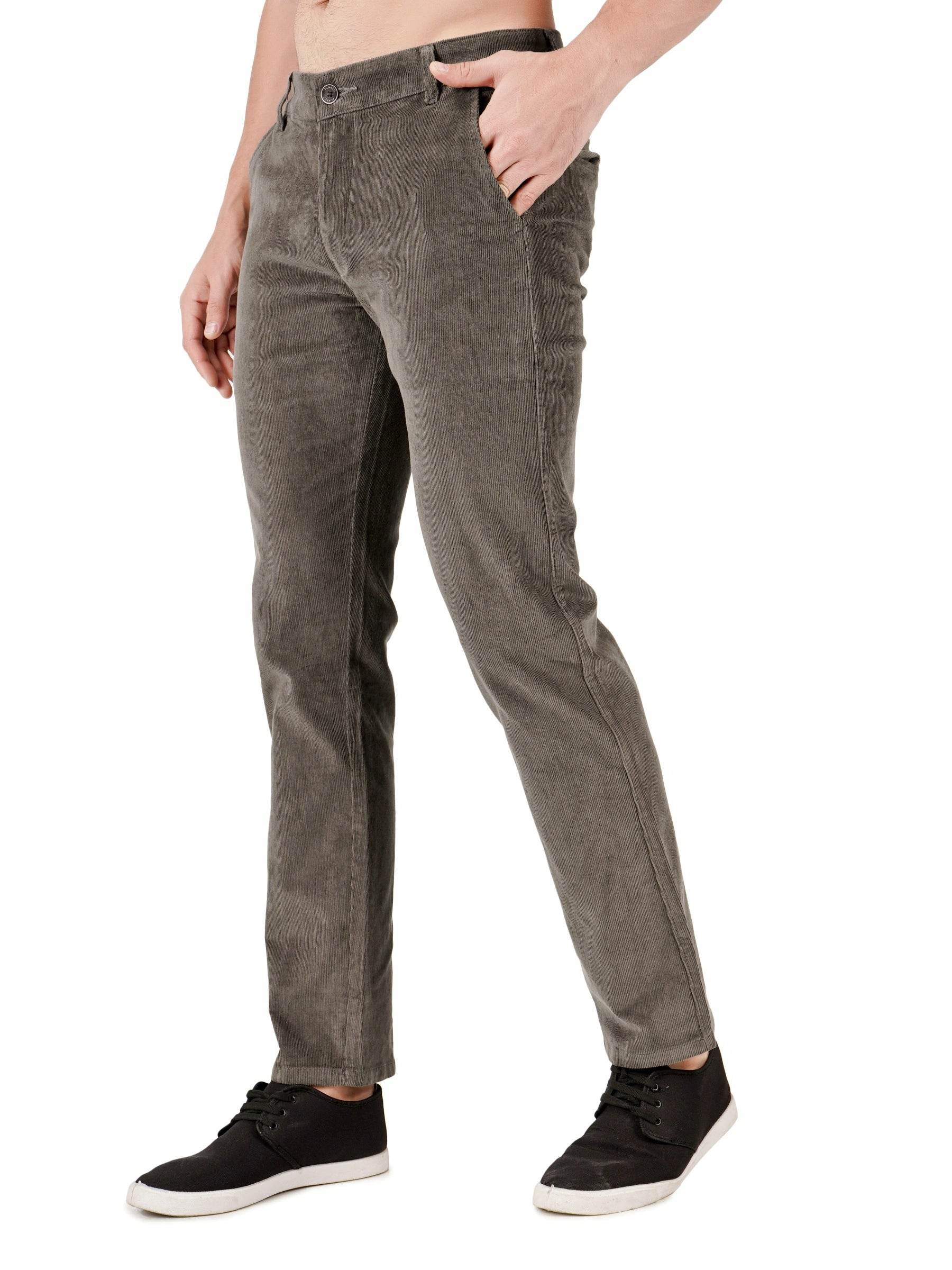 Corduroy Regular Fit Stretchable Trouser – Stone Grey - Flaked