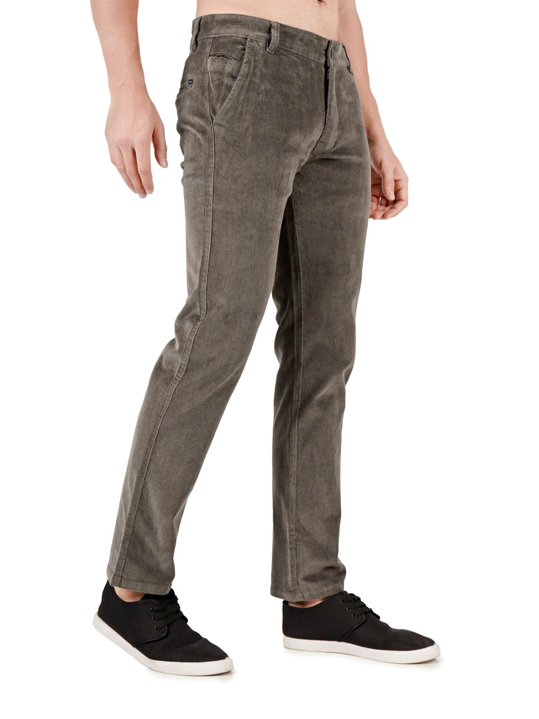 Corduroy Regular Fit Stretchable Trouser – Stone Grey - Flaked