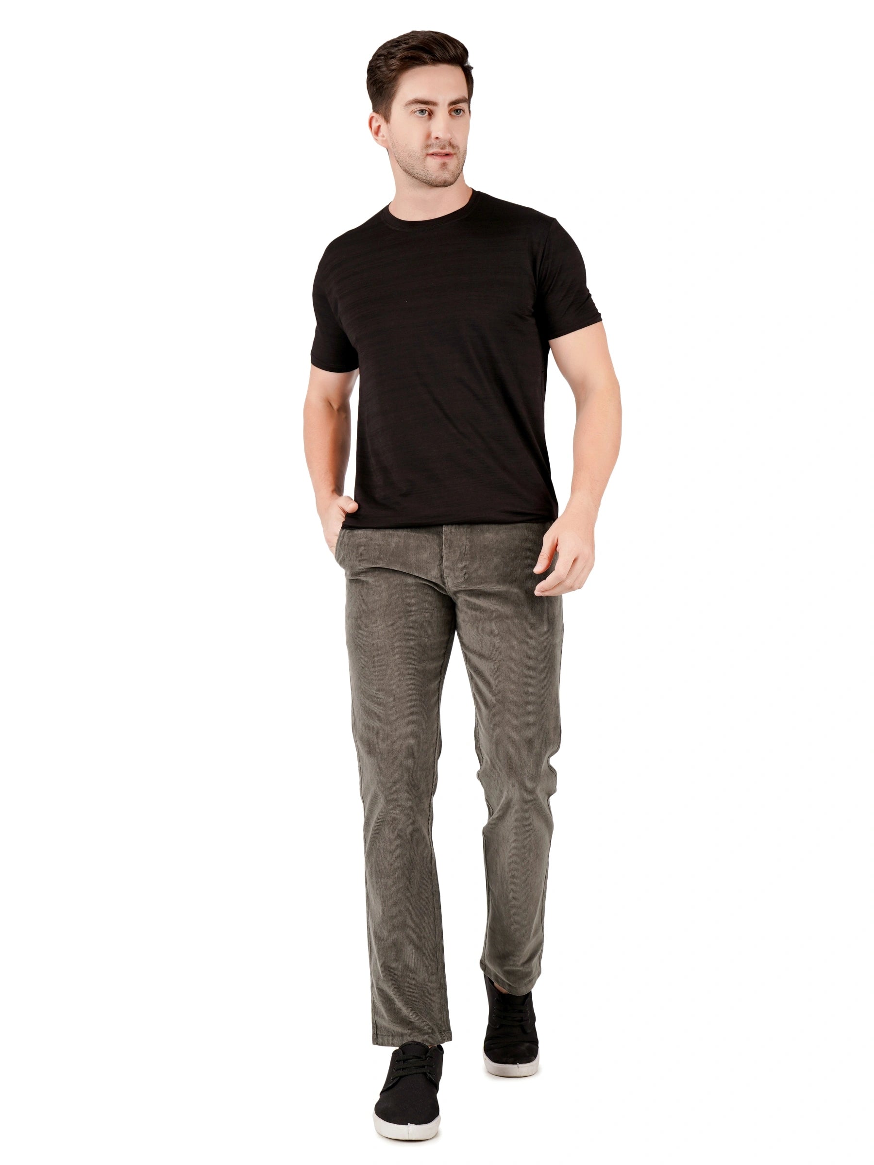 Corduroy Regular Fit Stretchable Trouser – Stone Grey