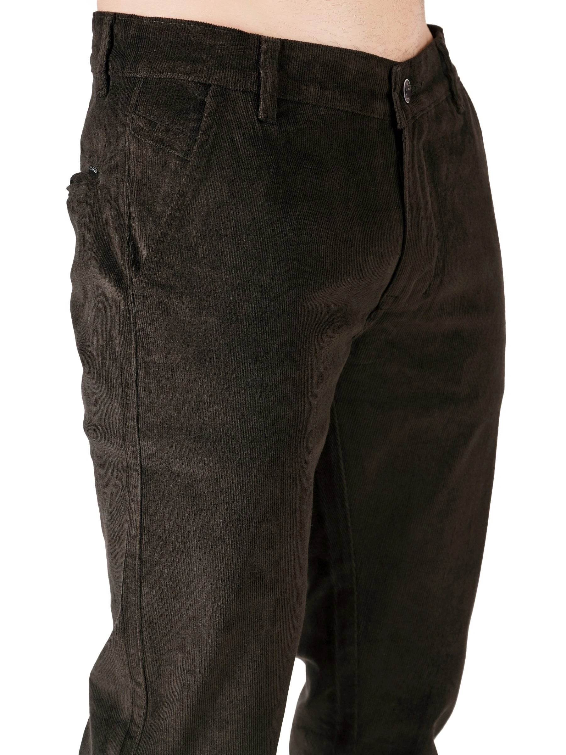 Corduroy Regular Fit Stretchable Trouser – Woodland Olive - Flaked